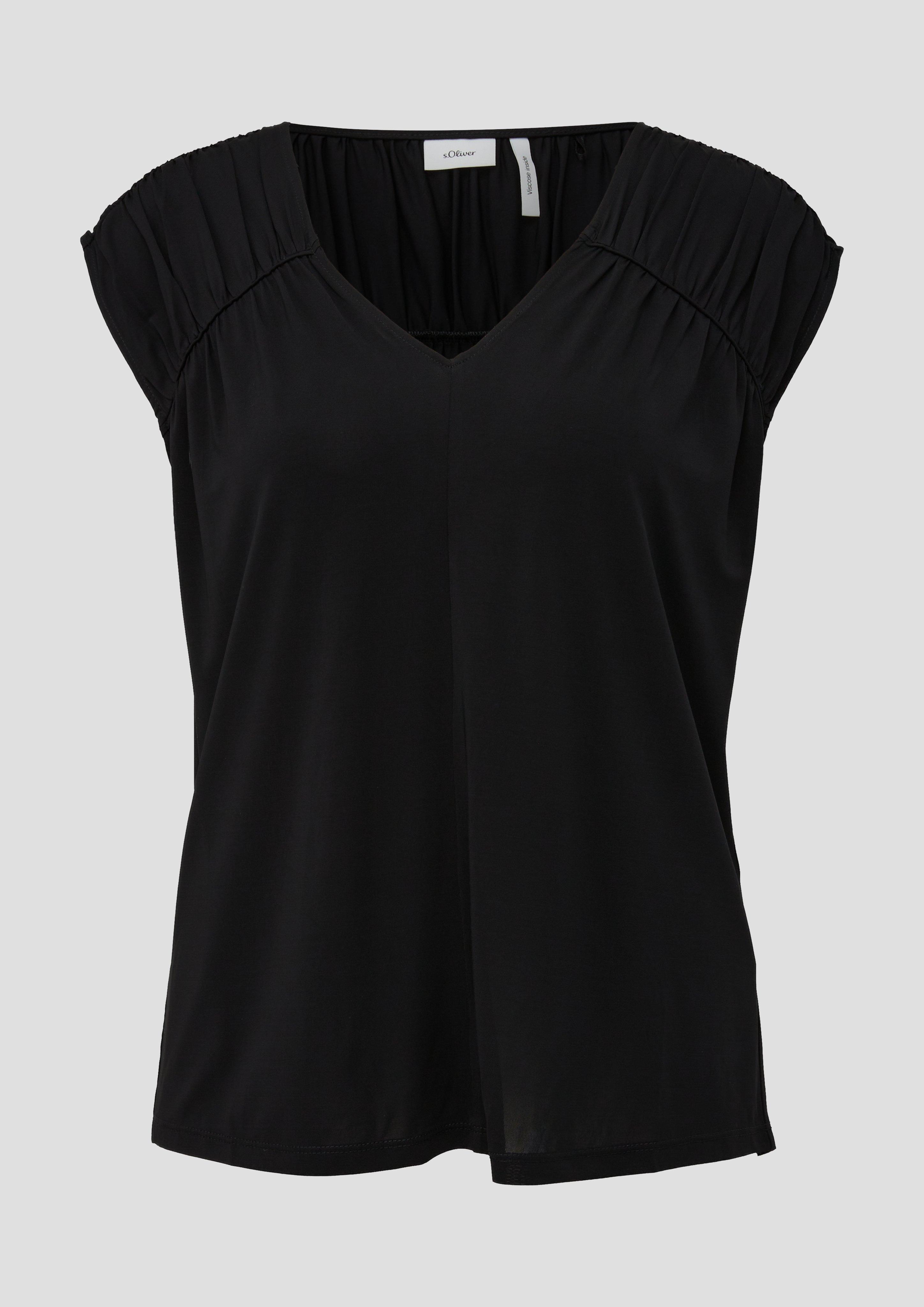 Thumbnail - s.Oliver - Blusenshirt aus Viskosestretch mit Raffung an der Schulter, Damen, schwarz