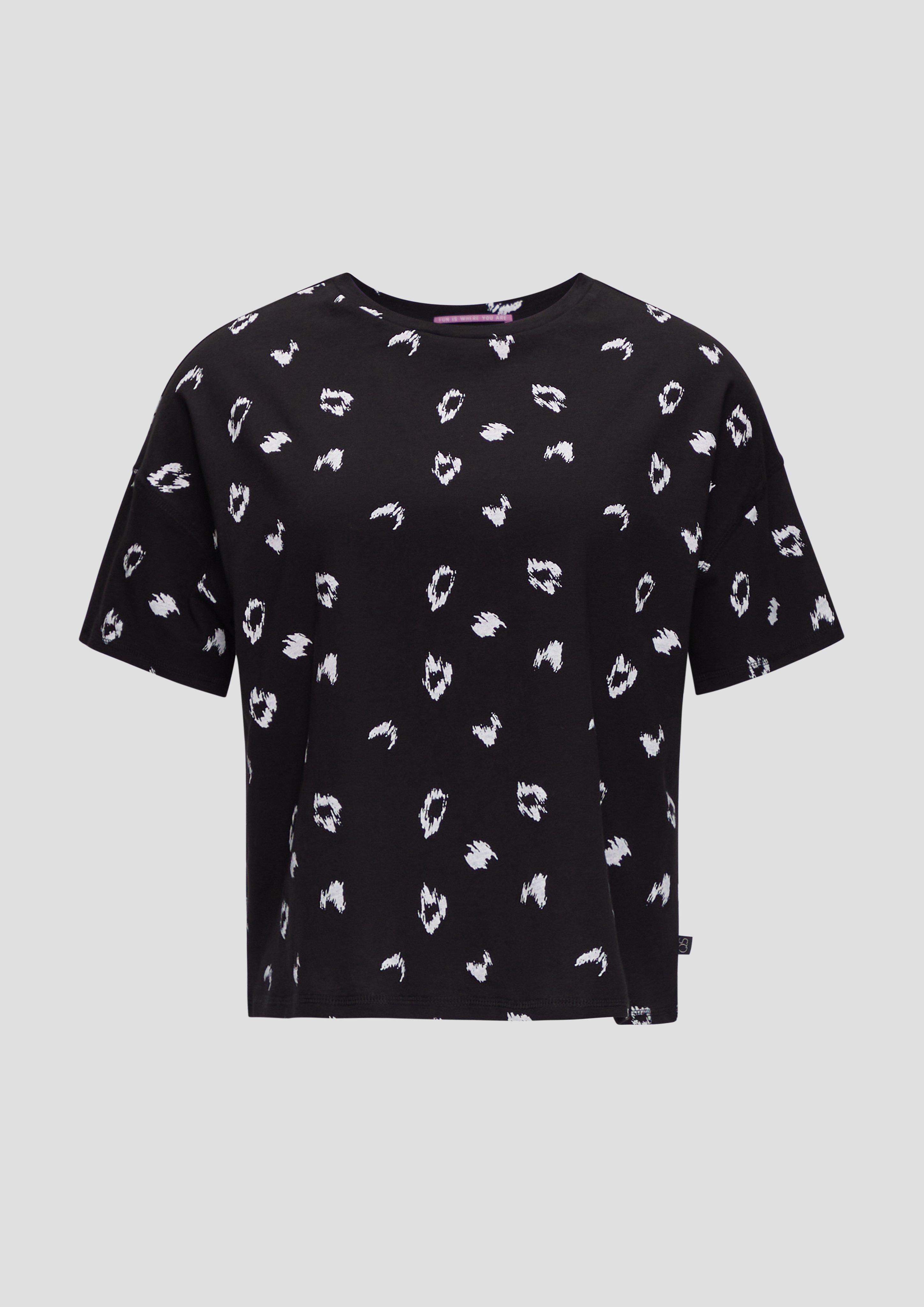 Thumbnail - QS - T-Shirt aus Baumwolle mit All-over-Print im Loose Fit, Damen, schwarz