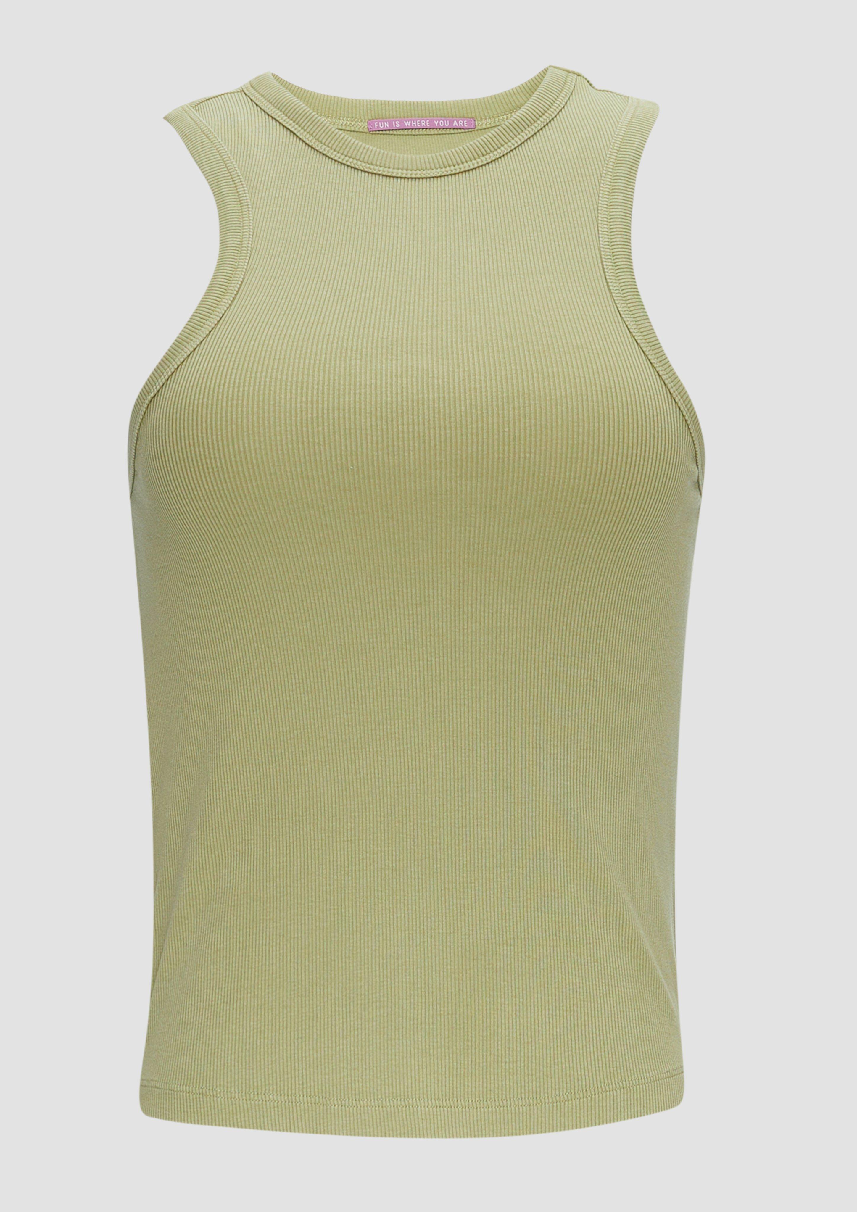 QS - Slim-Fit-Tanktop aus Rippware im Vintage-Look, Damen, Grün