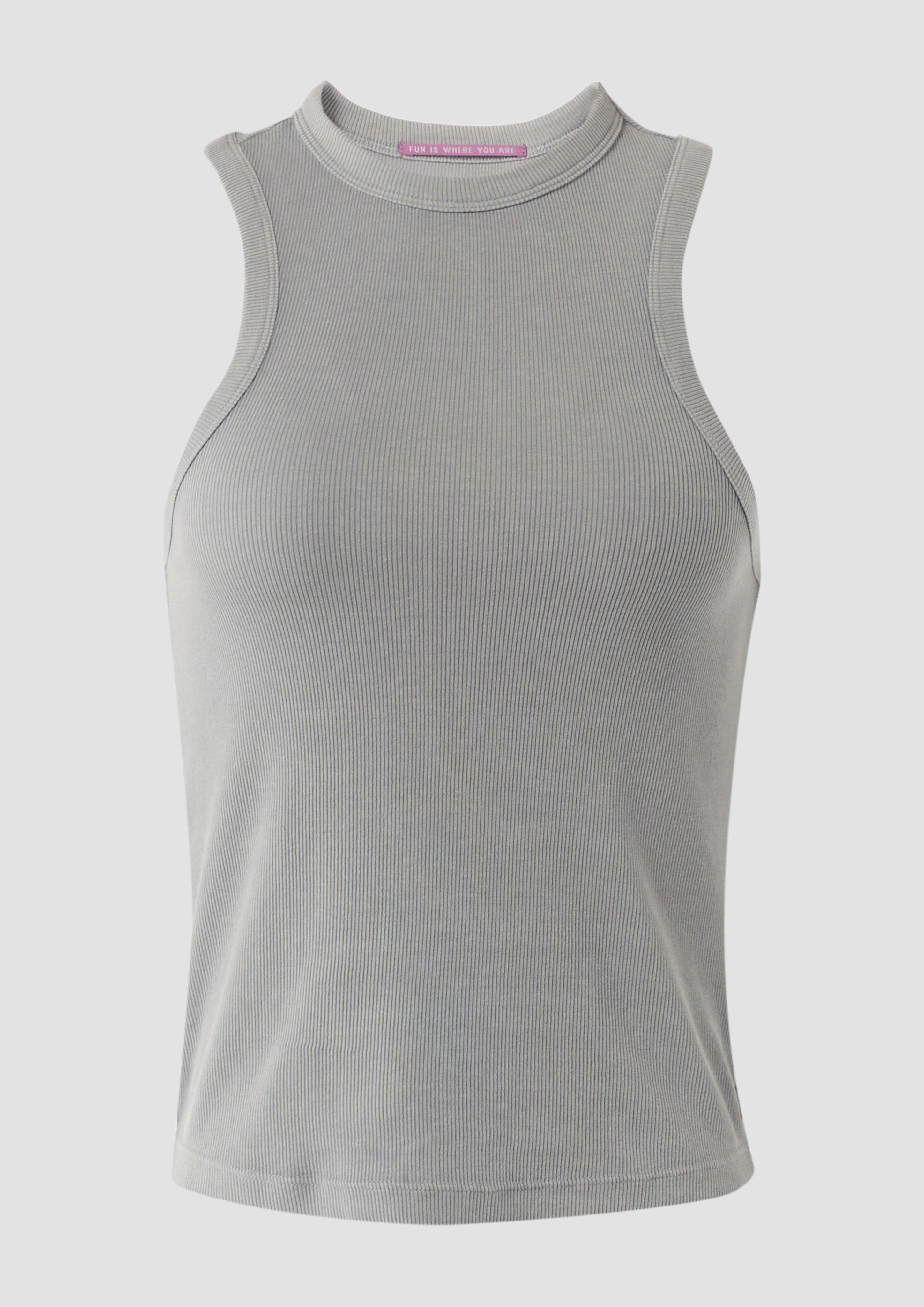 QS - Slim-Fit-Tanktop aus Rippware im Vintage-Look, Damen, grau