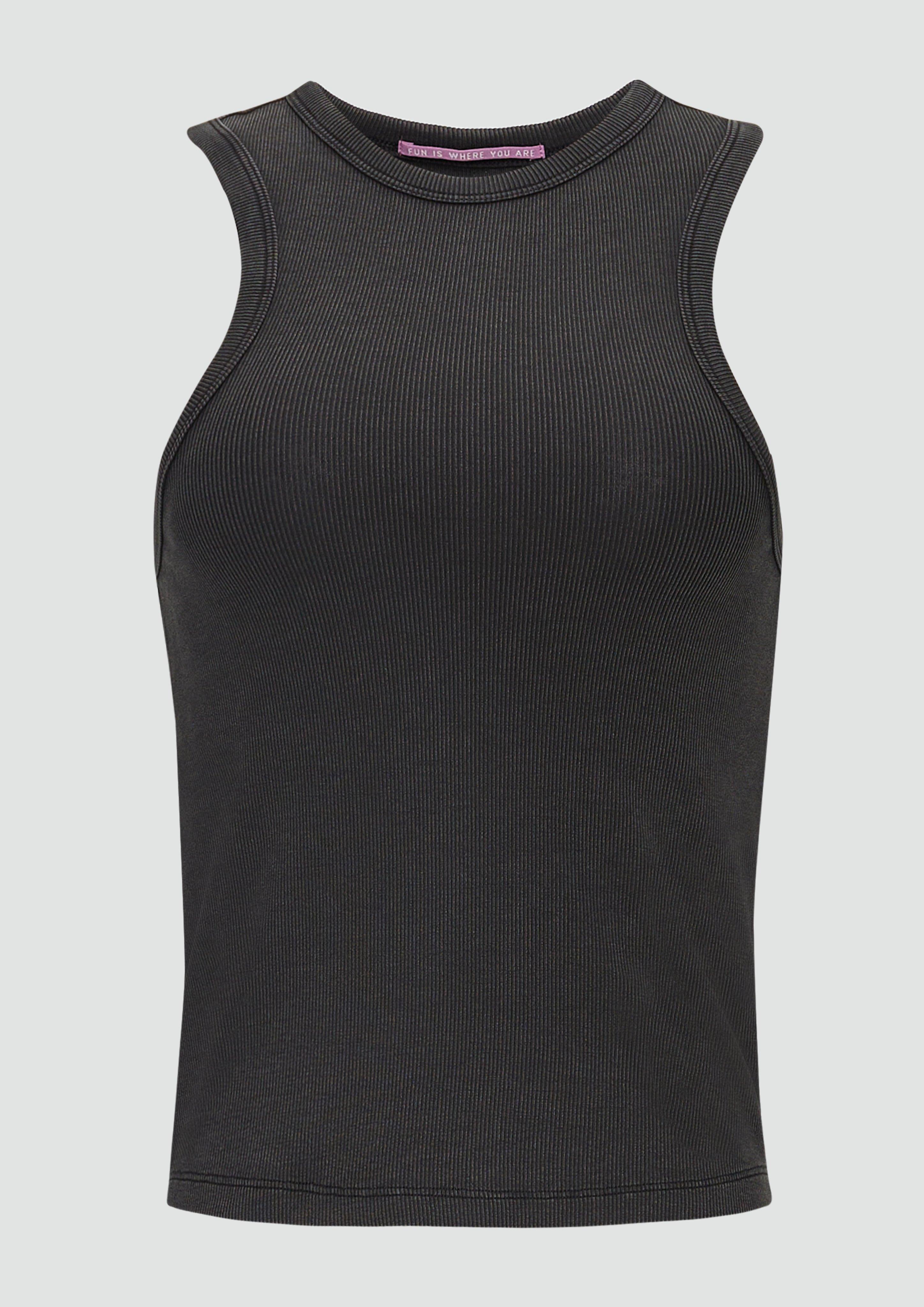 QS - Slim-Fit-Tanktop aus Rippware im Vintage-Look, Damen, schwarz