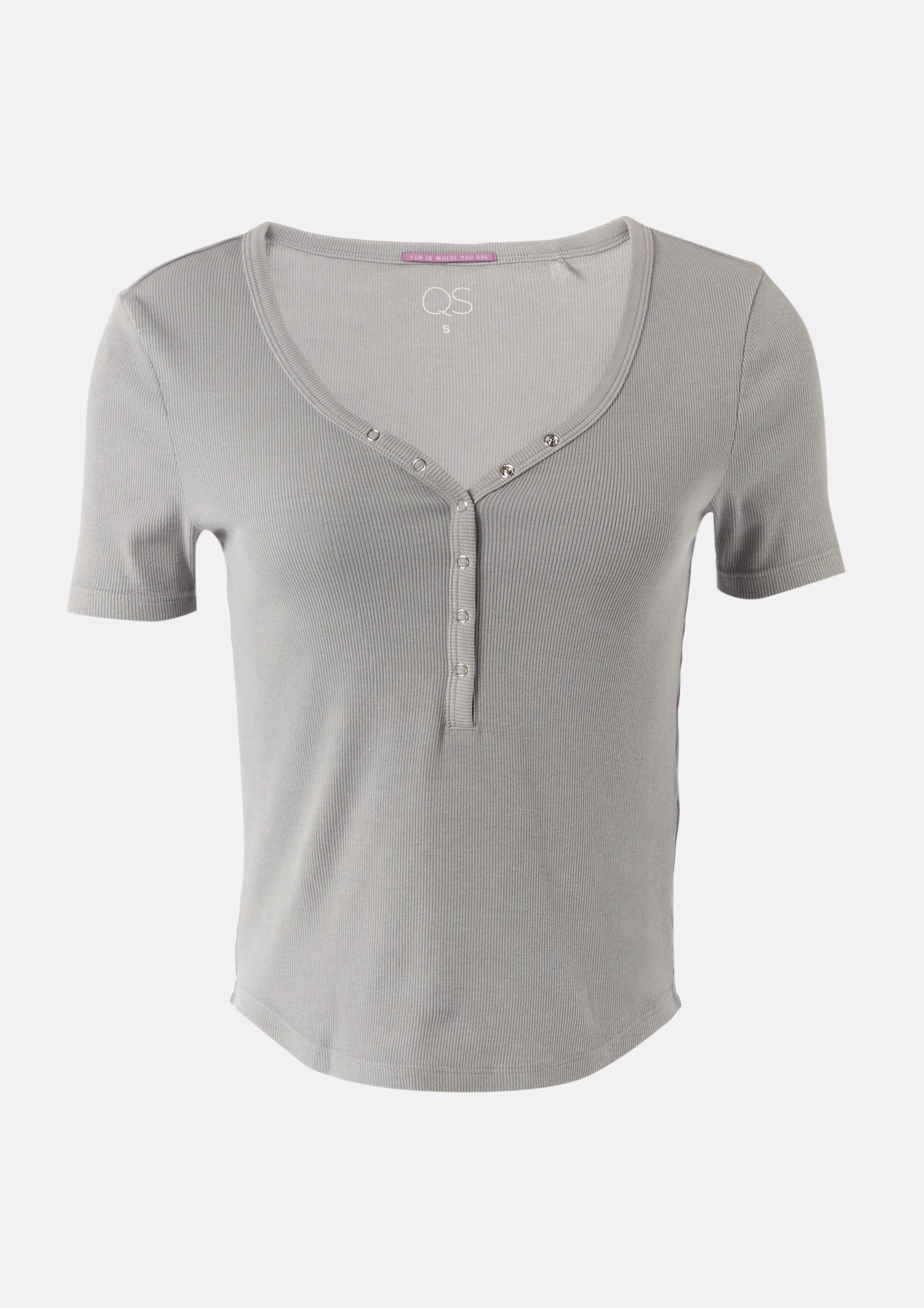 QS - Verkürztes T-Shirt aus Rippware im Vintage-Look, Damen, grau