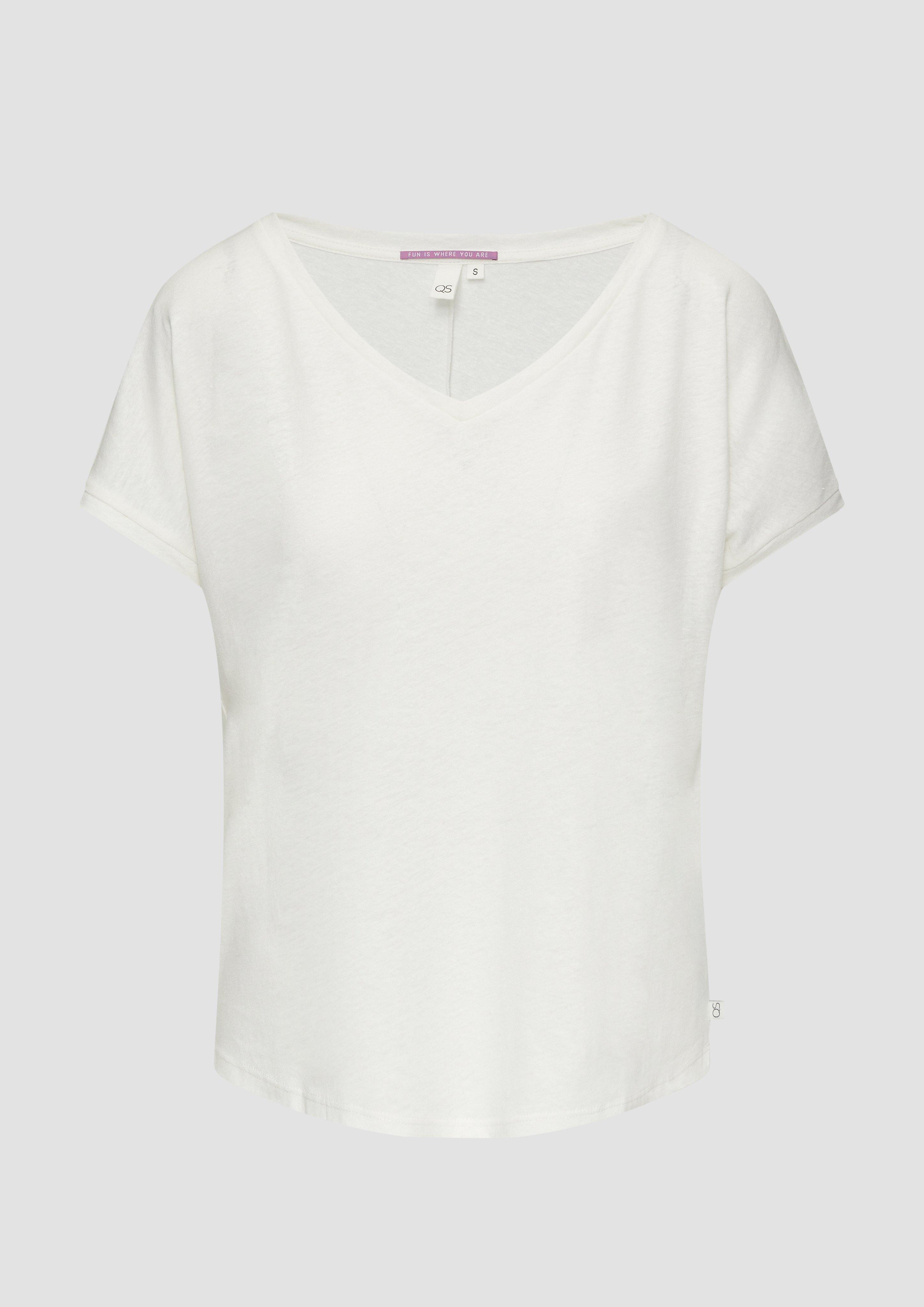 QS - T-Shirt aus Leinenmix im Relaxed Fit, Damen, creme