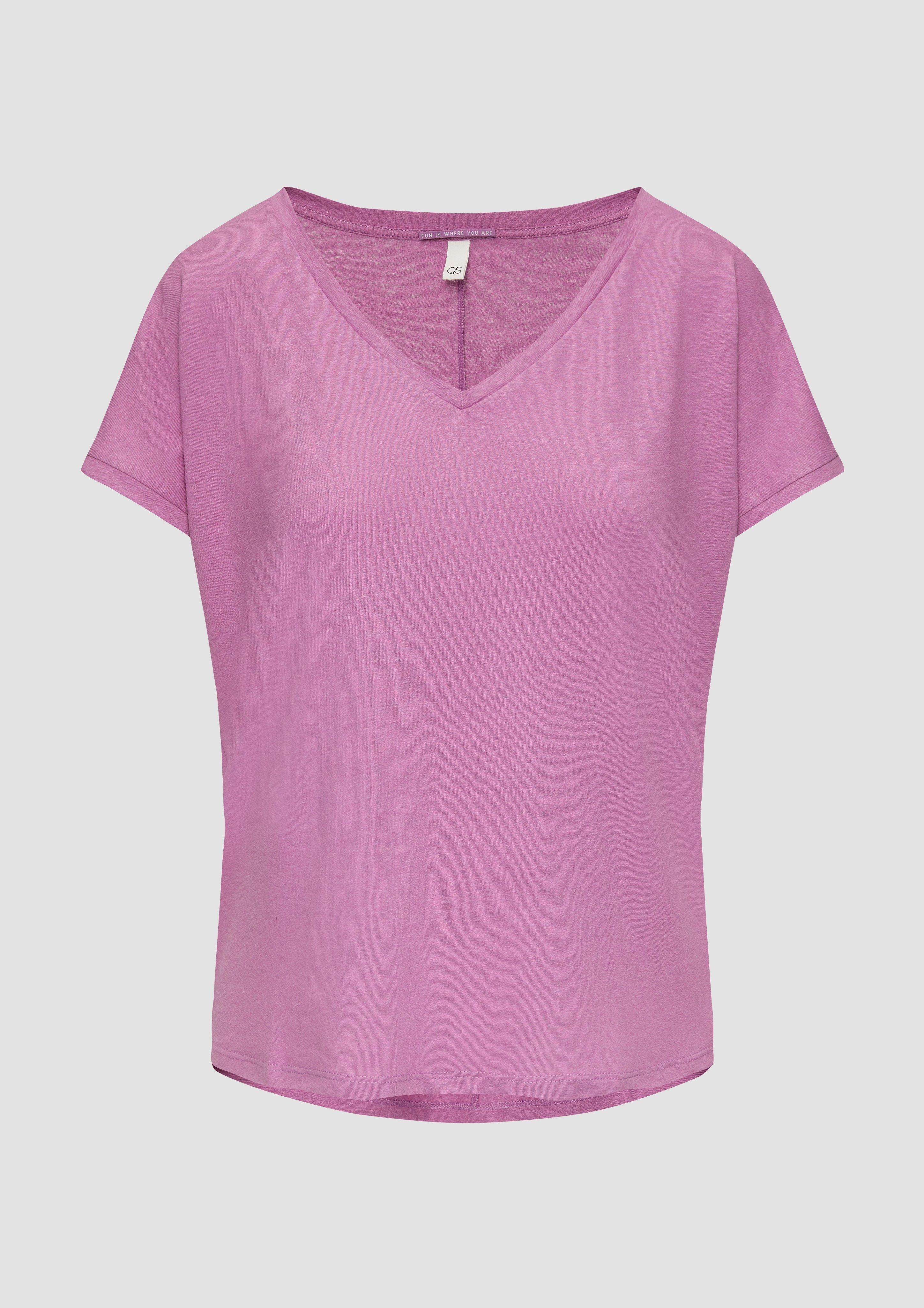 QS - T-Shirt aus Leinenmix im Relaxed Fit, Damen, lila