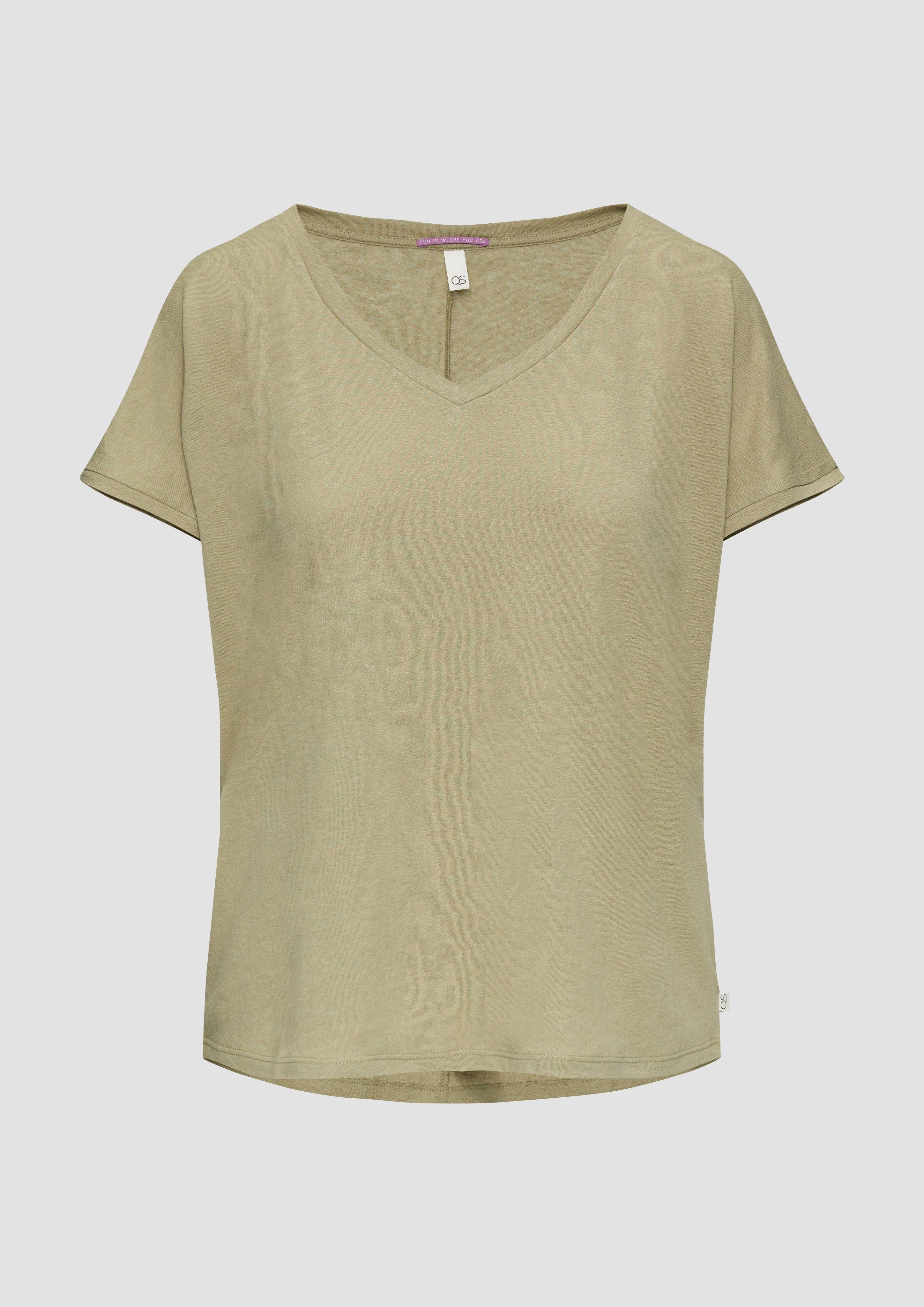 Thumbnail - QS - T-Shirt aus Leinenmix im Relaxed Fit, Damen, Grün