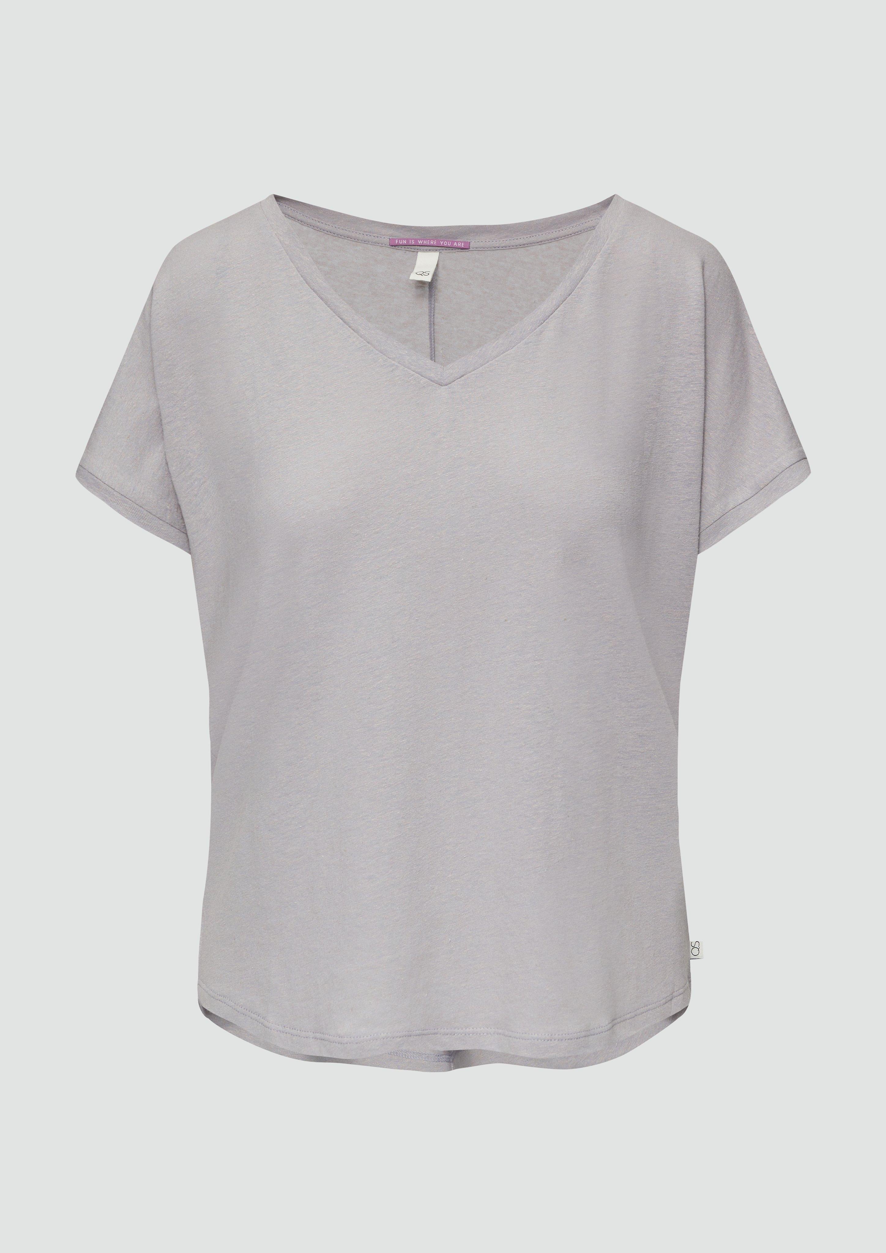 QS - T-Shirt aus Leinenmix im Relaxed Fit, Damen, grau