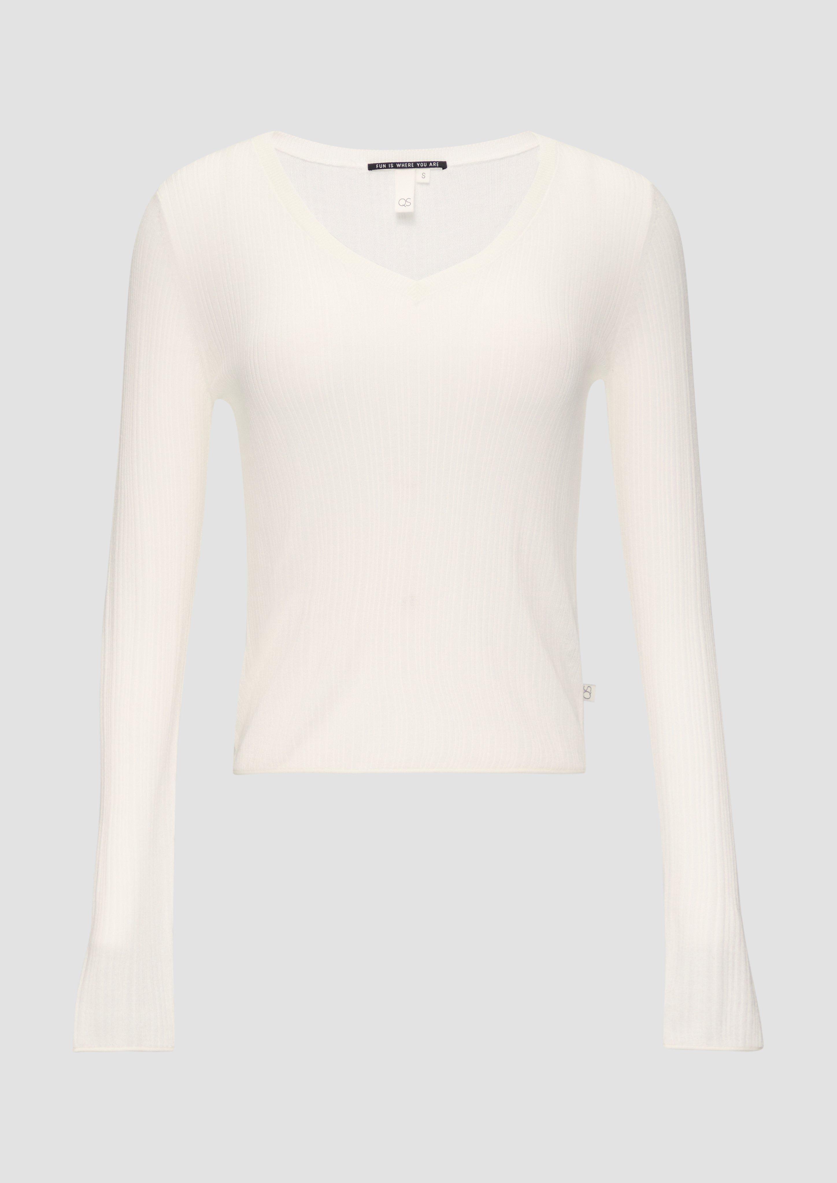 Thumbnail - QS - Gerippter Feinstrickpullover aus Viskosemix, Damen, creme
