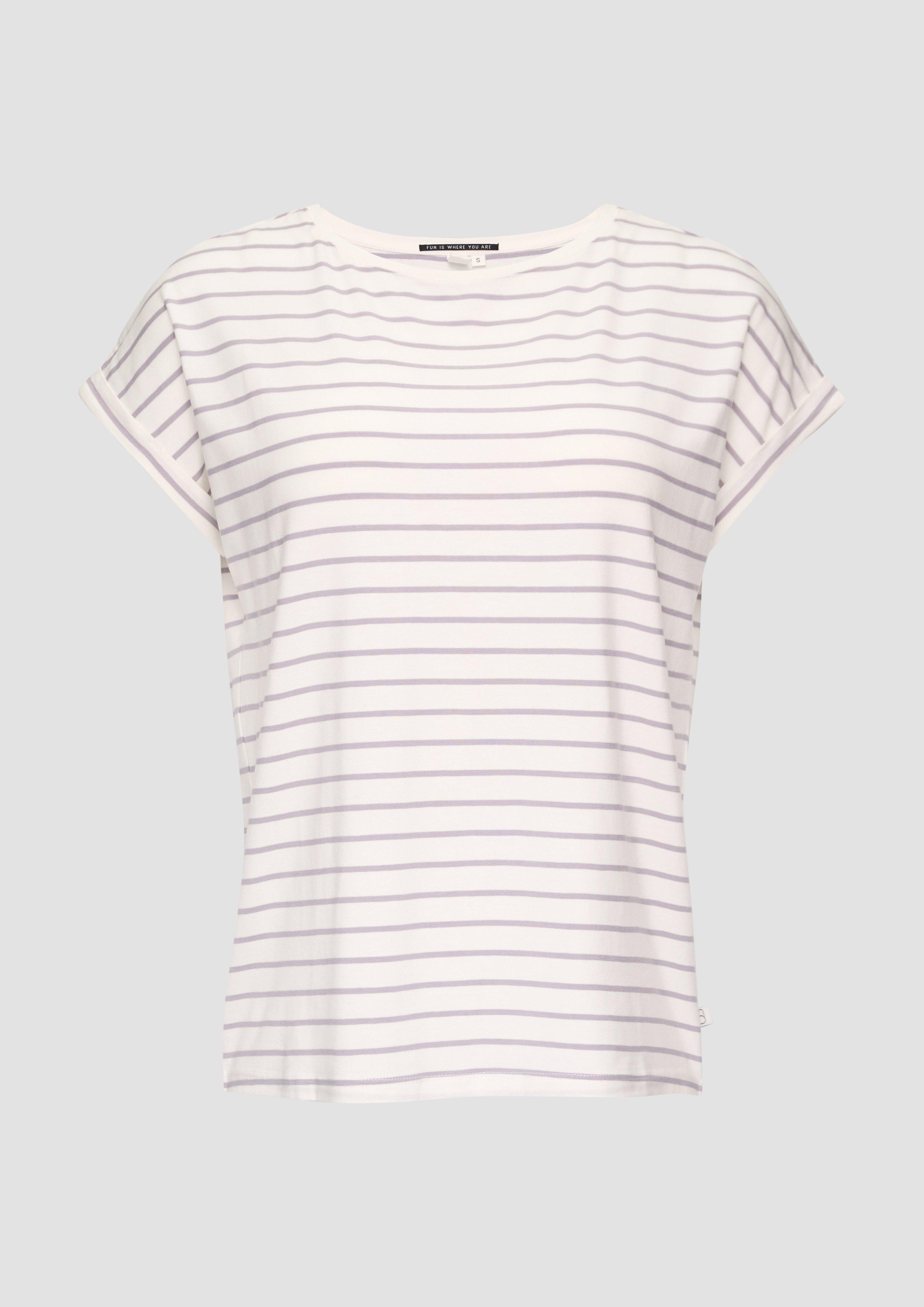 QS - T-Shirt aus Lyocellmix mit Ringelmuster, Damen, creme