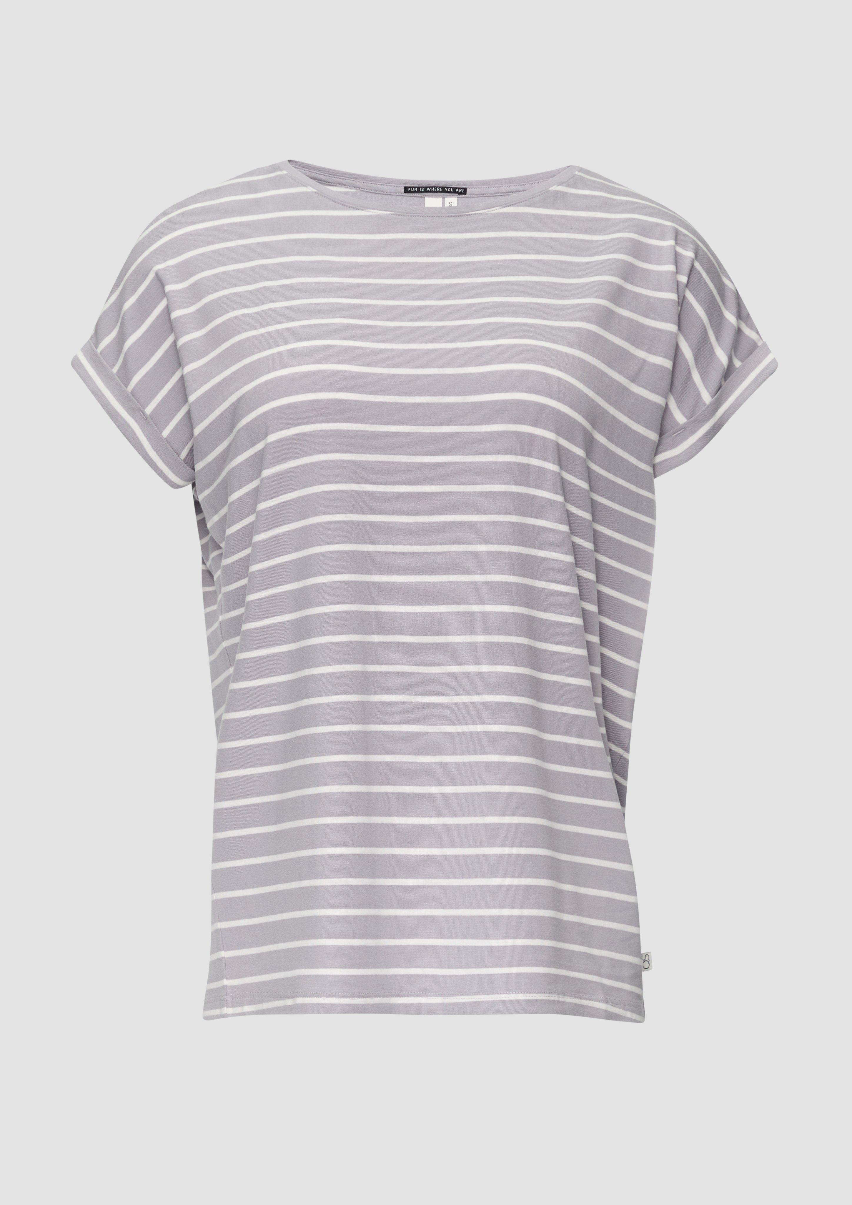 QS - T-Shirt aus Lyocellmix mit Ringelmuster, Damen, grau