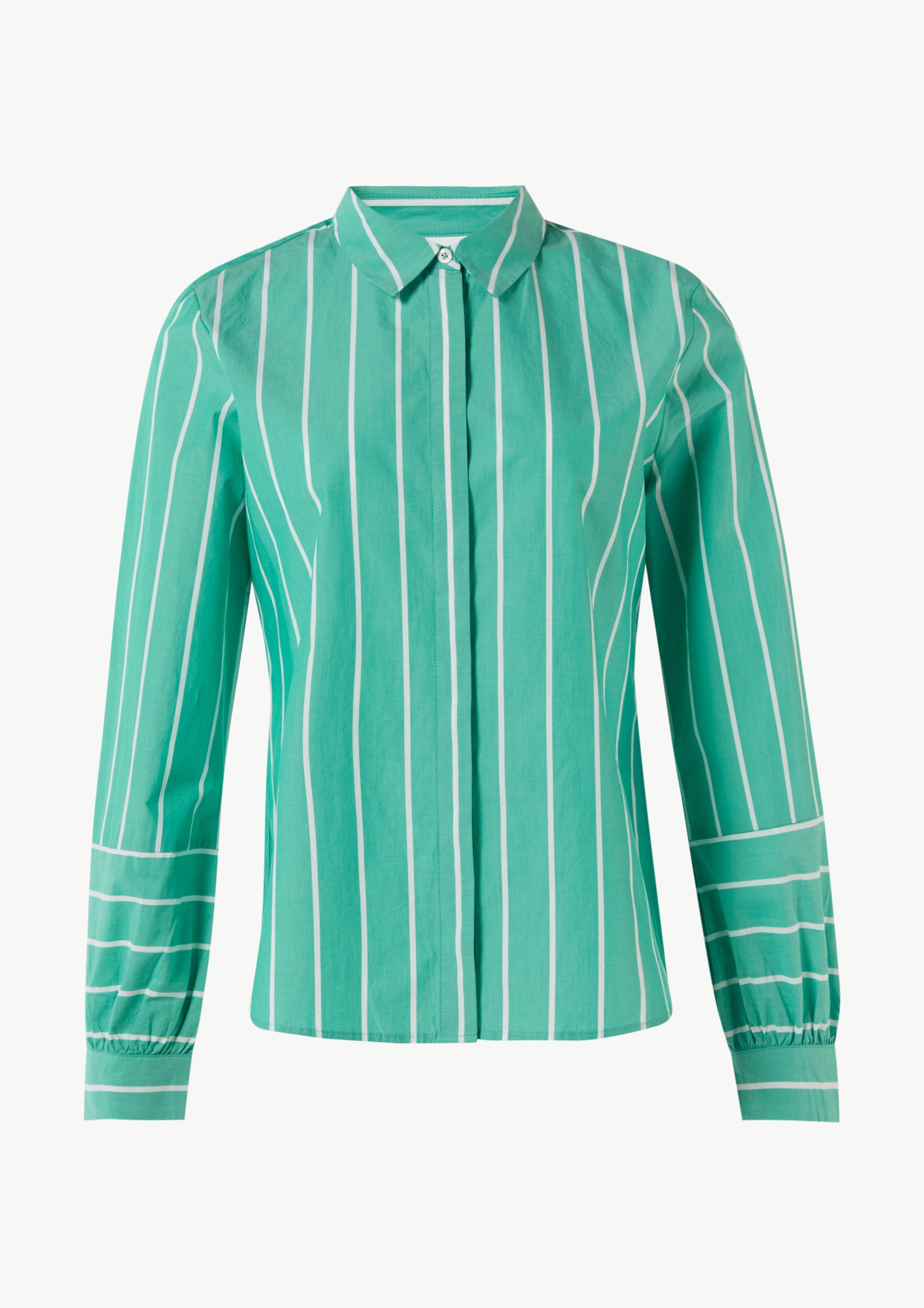 Striped shirt blouse with cuffs and a dividing seam - green Striped shirt blouse with cuffs and a dividing seam - green
