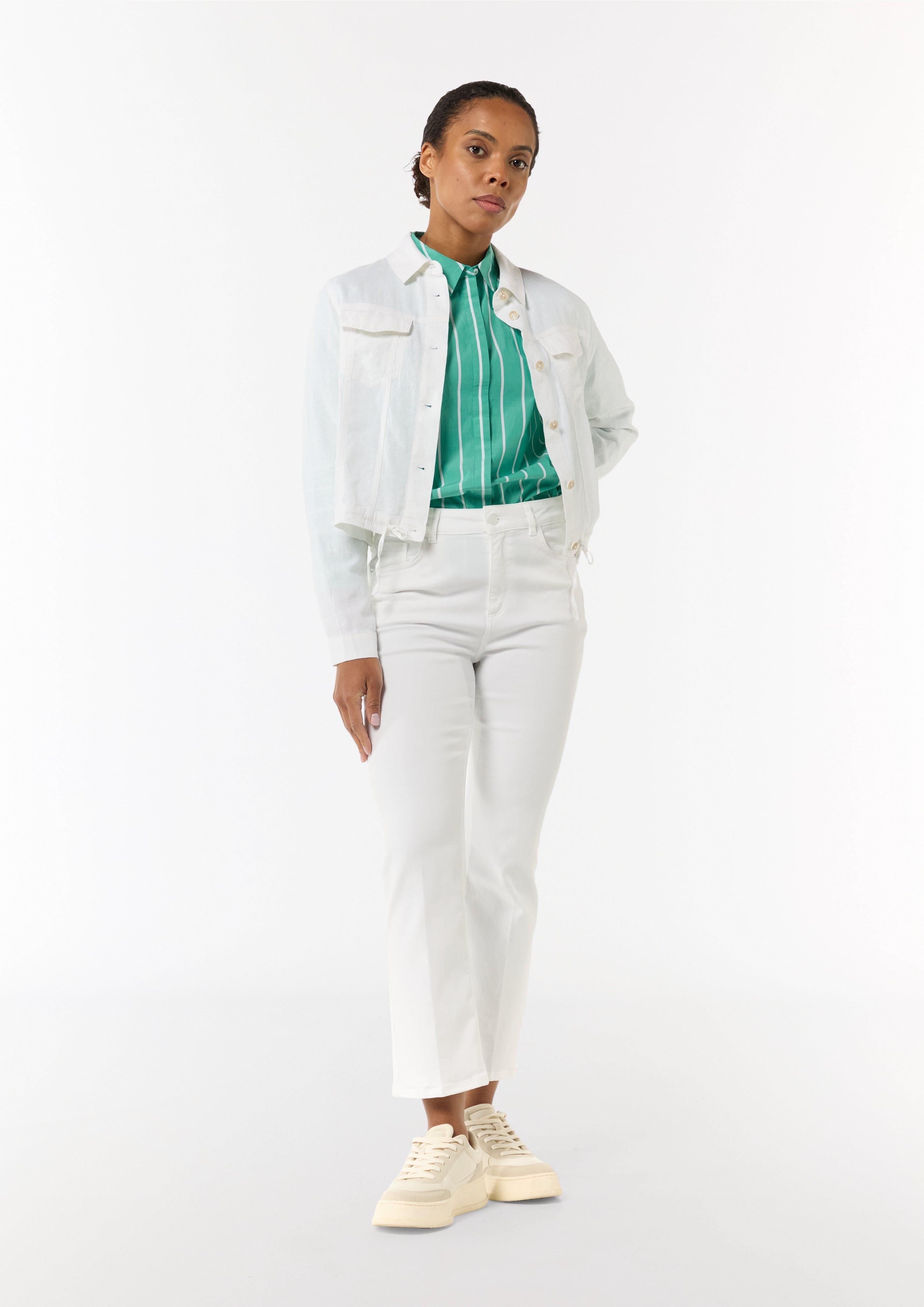 Striped shirt blouse with cuffs and a dividing seam - green Striped shirt blouse with cuffs and a dividing seam - green