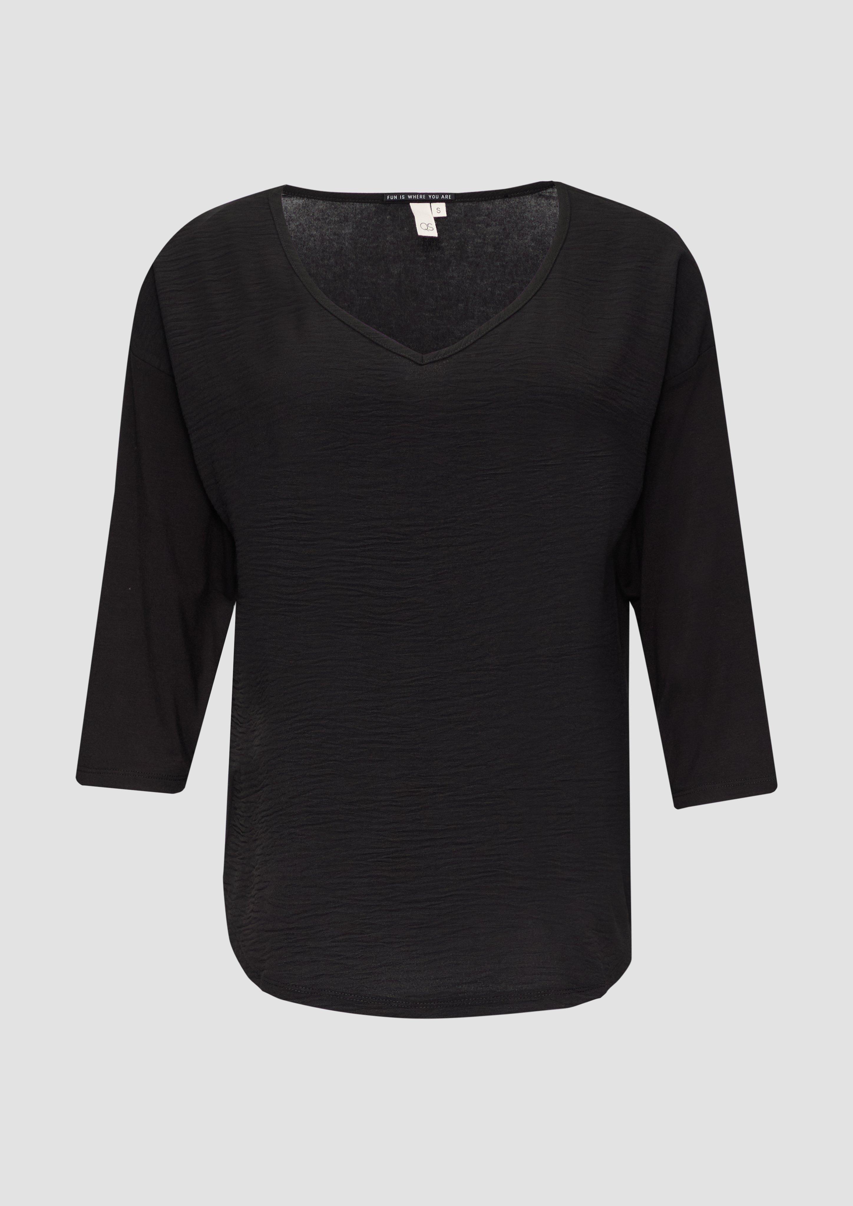 QS - 3/4-Arm-Shirt im Fabricmix, Damen, schwarz