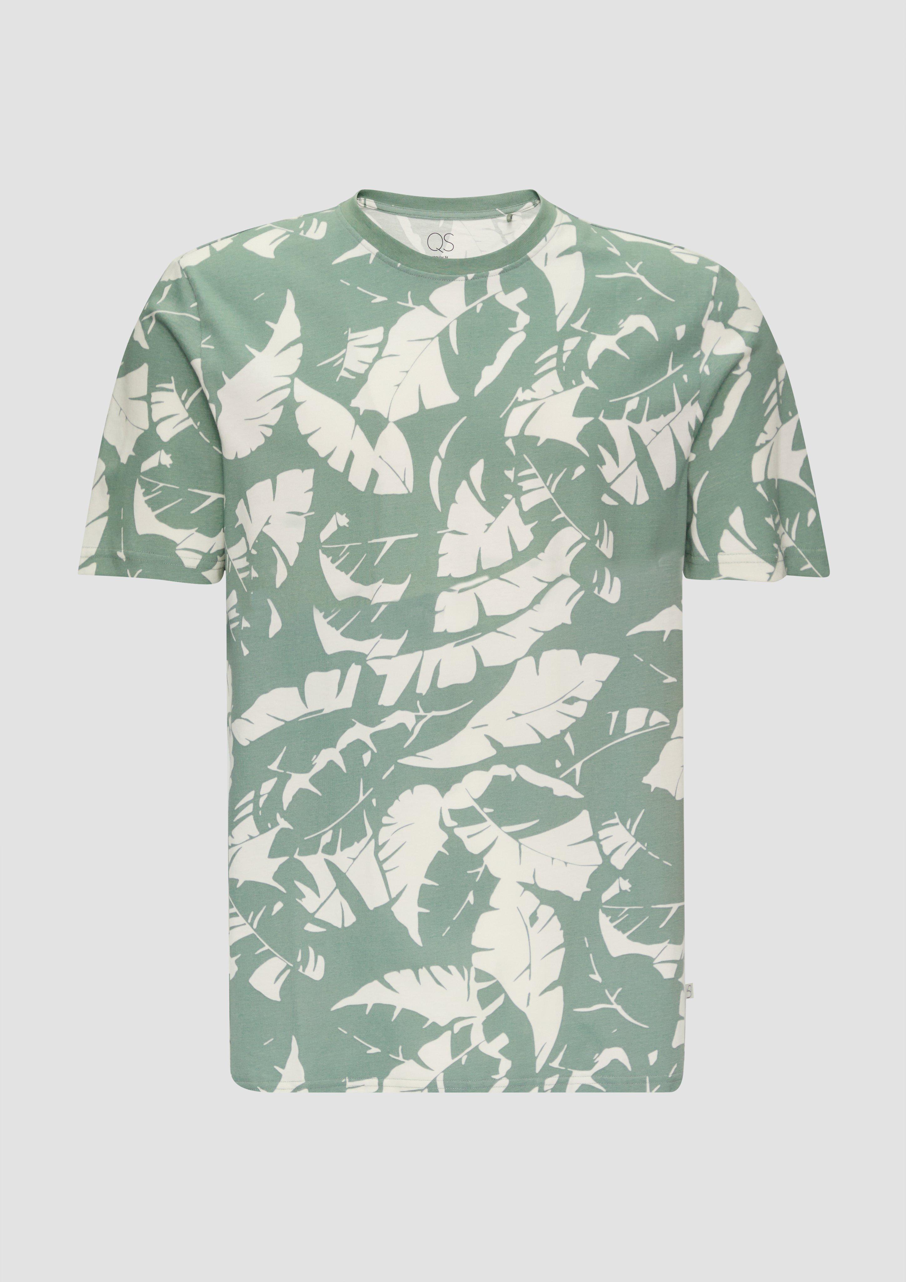 Thumbnail - QS - T-Shirt mit All-over-Print, Herren, petrol|weiß