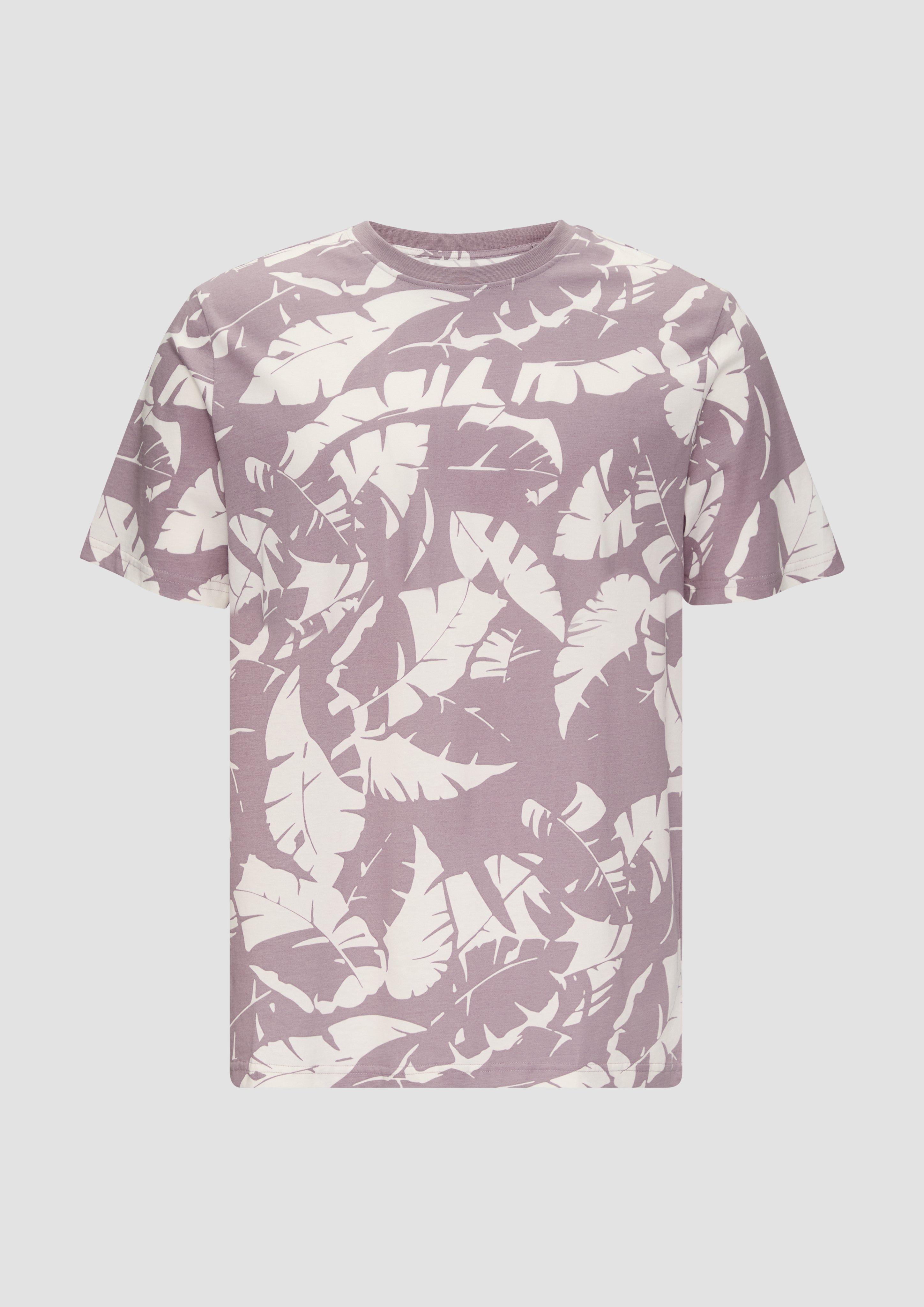 QS - T-Shirt mit All-over-Print, Herren, lila|weiß