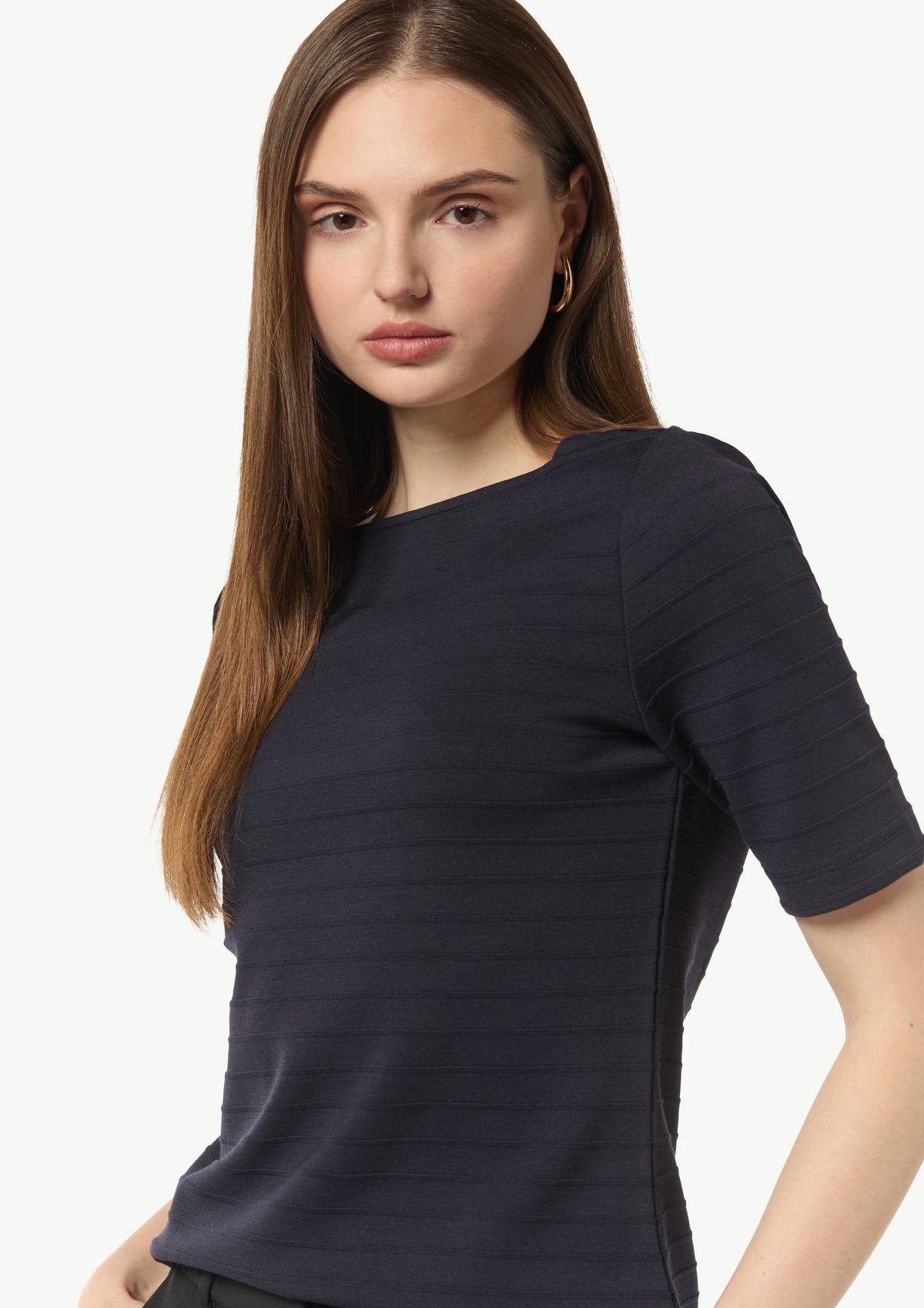 comma Jersey-Shirt mit U-Boot-Ausschnitt und halblangen Ärmeln