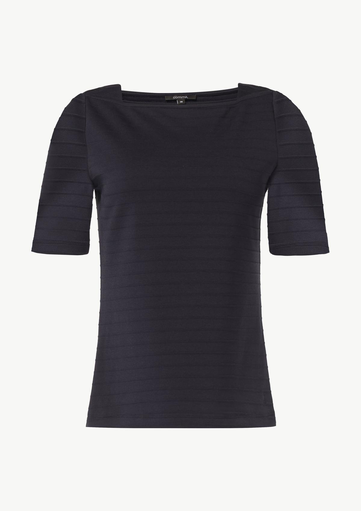 comma Jersey-Shirt mit U-Boot-Ausschnitt und halblangen Ärmeln