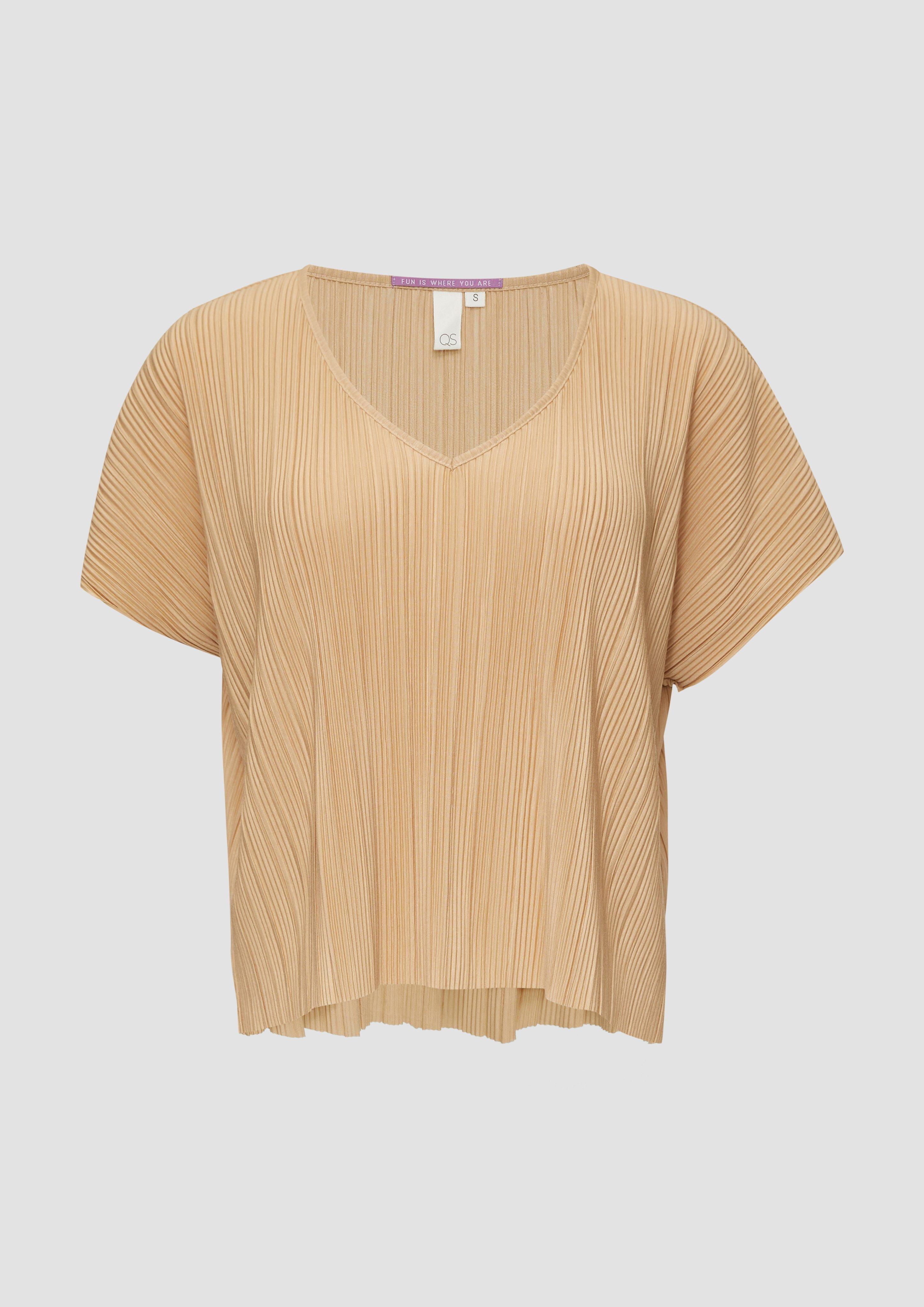 QS - T-Shirt im Relaxed Fit mit Strukturmuster, Damen, Beige