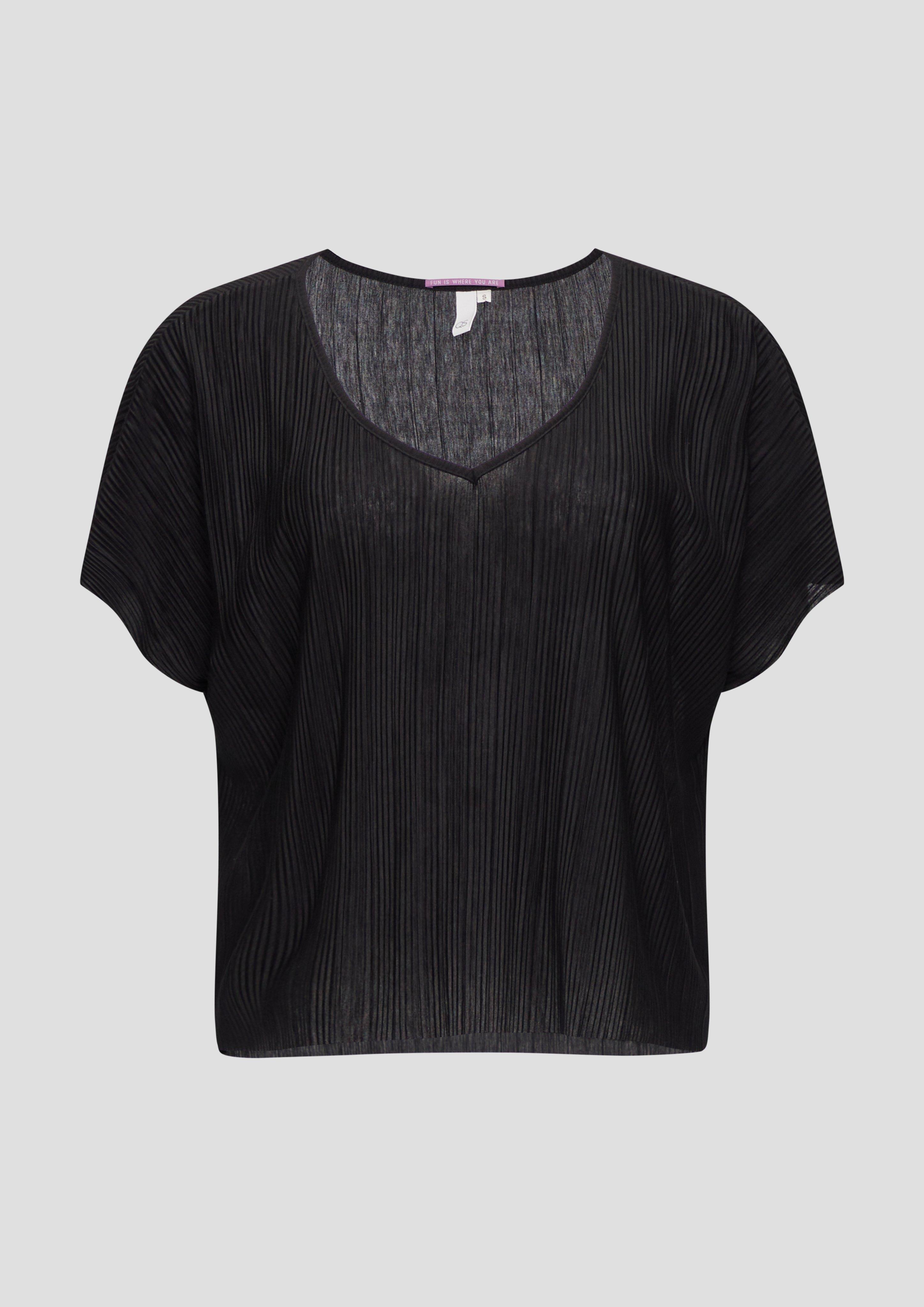 Thumbnail - QS - T-Shirt im Relaxed Fit mit Strukturmuster, Damen, schwarz