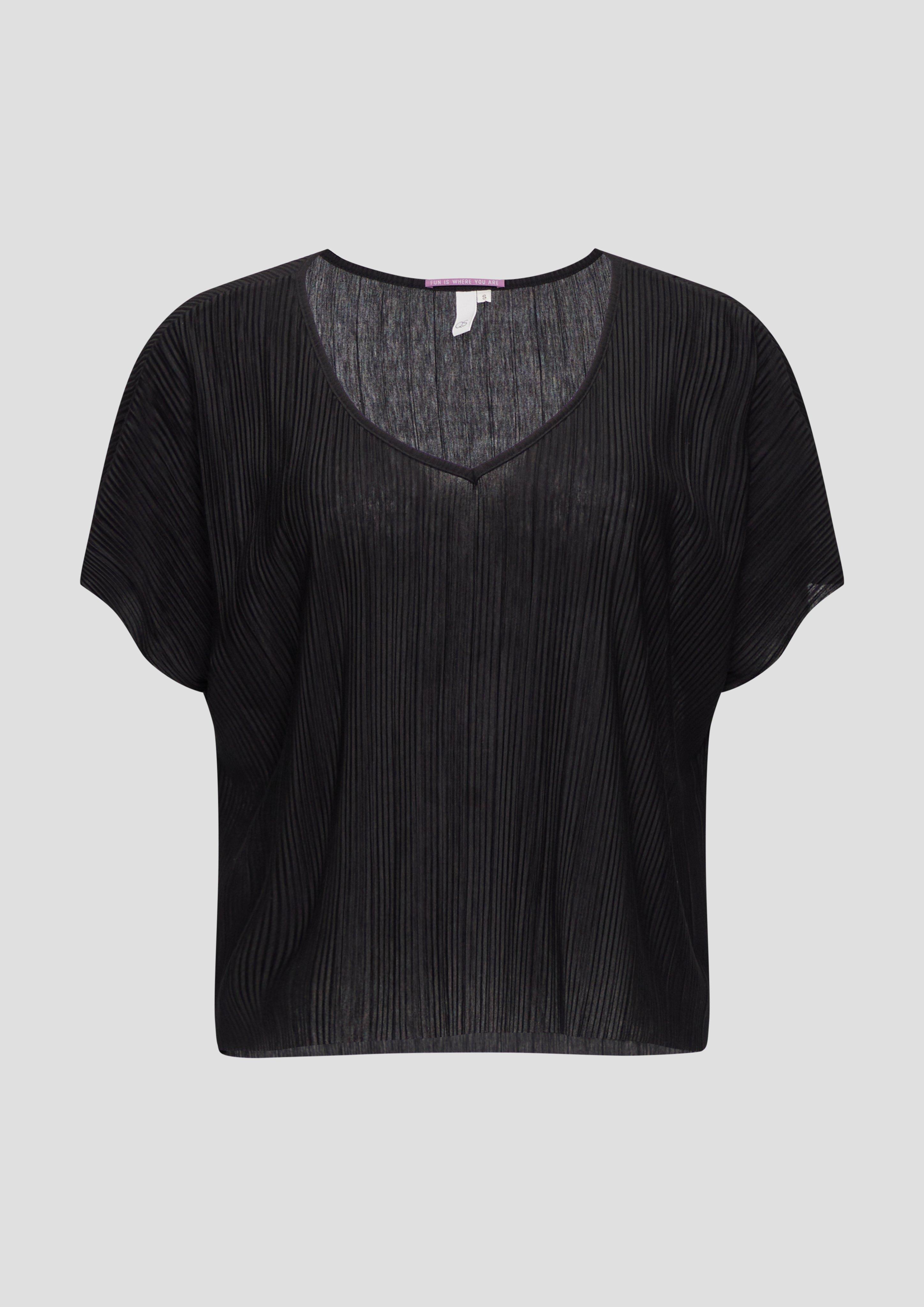 QS - T-Shirt im Relaxed Fit mit Strukturmuster, Damen, schwarz