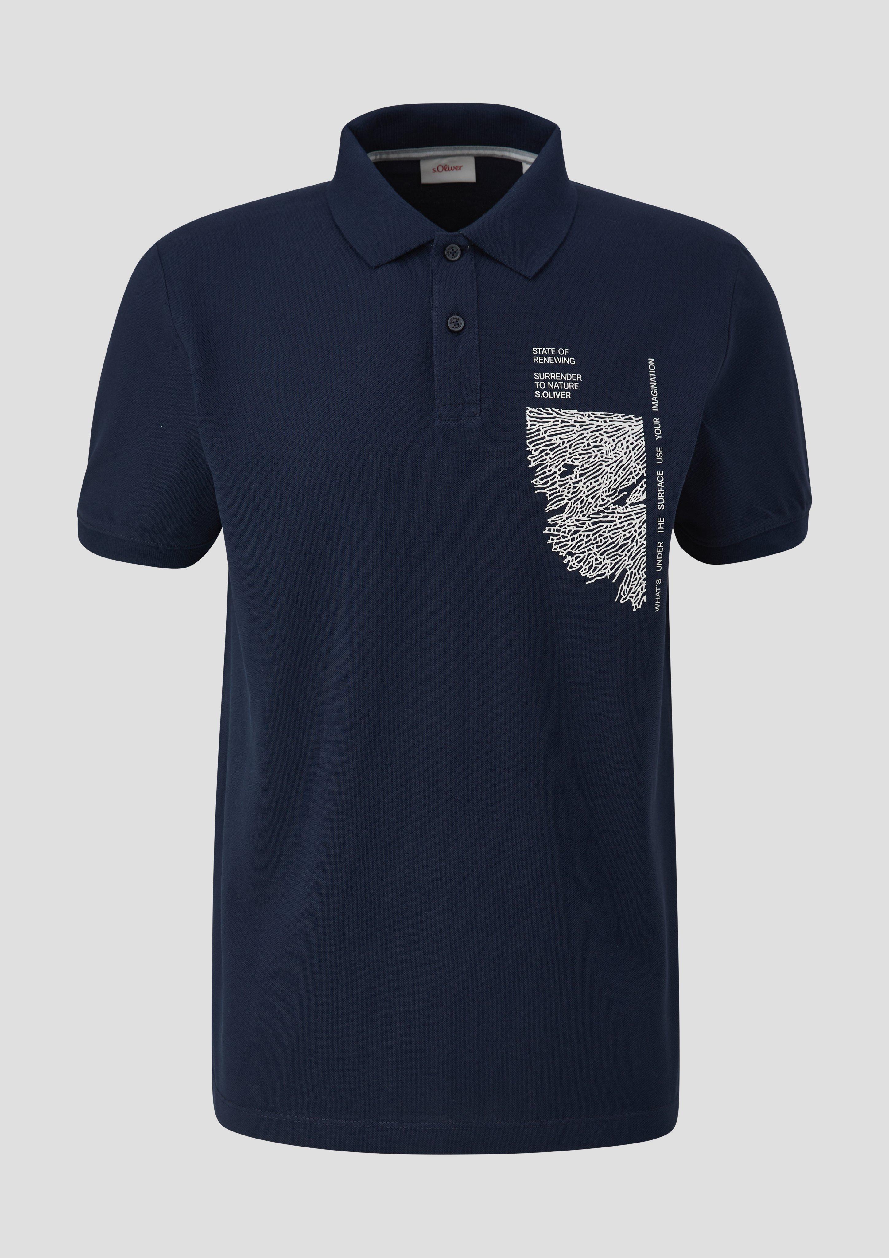 s.Oliver - Poloshirt mit Grafik-Print, Herren, blau