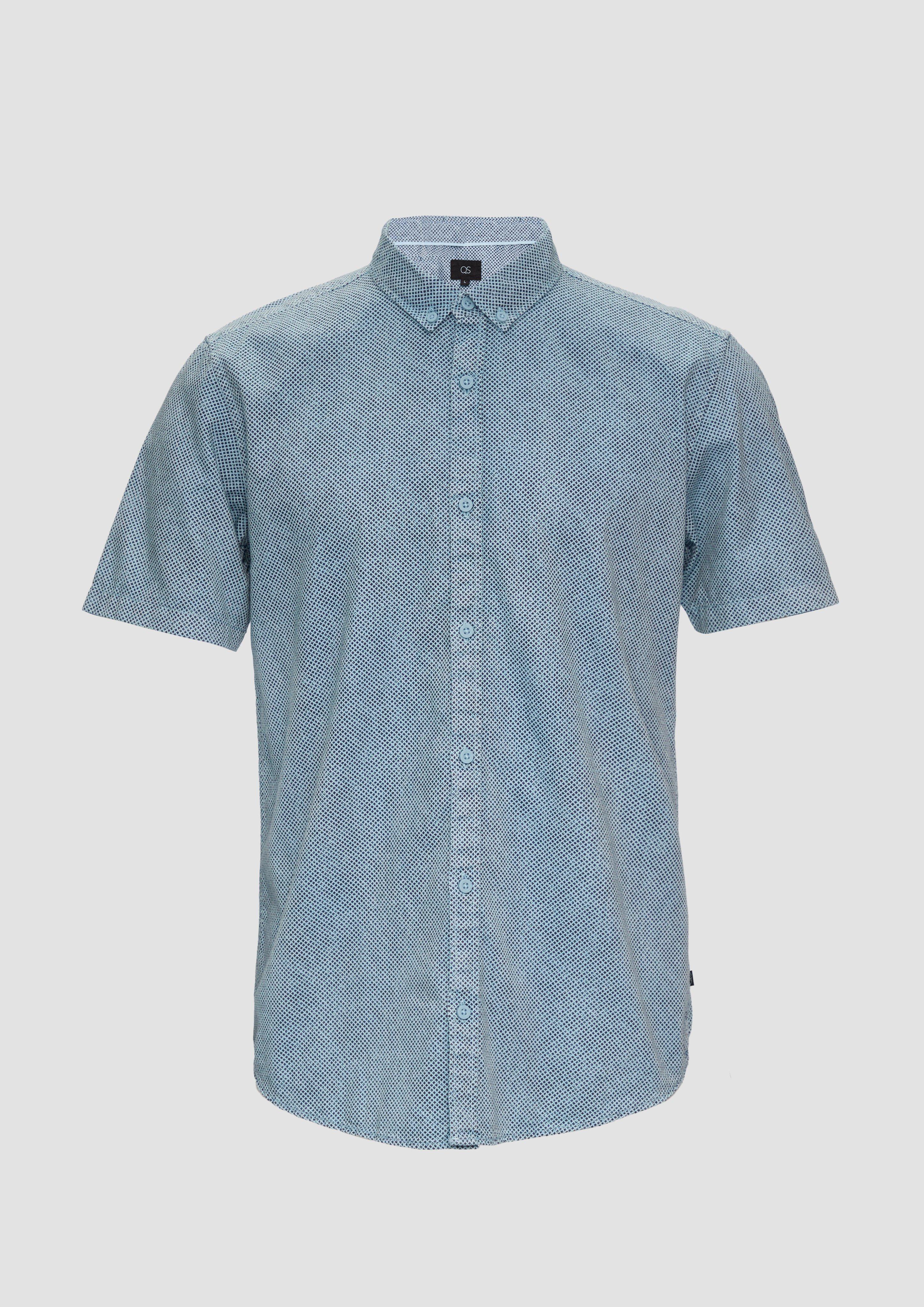 QS - Regular: Kurzarmhemd mit All-over-Print, Herren, blau