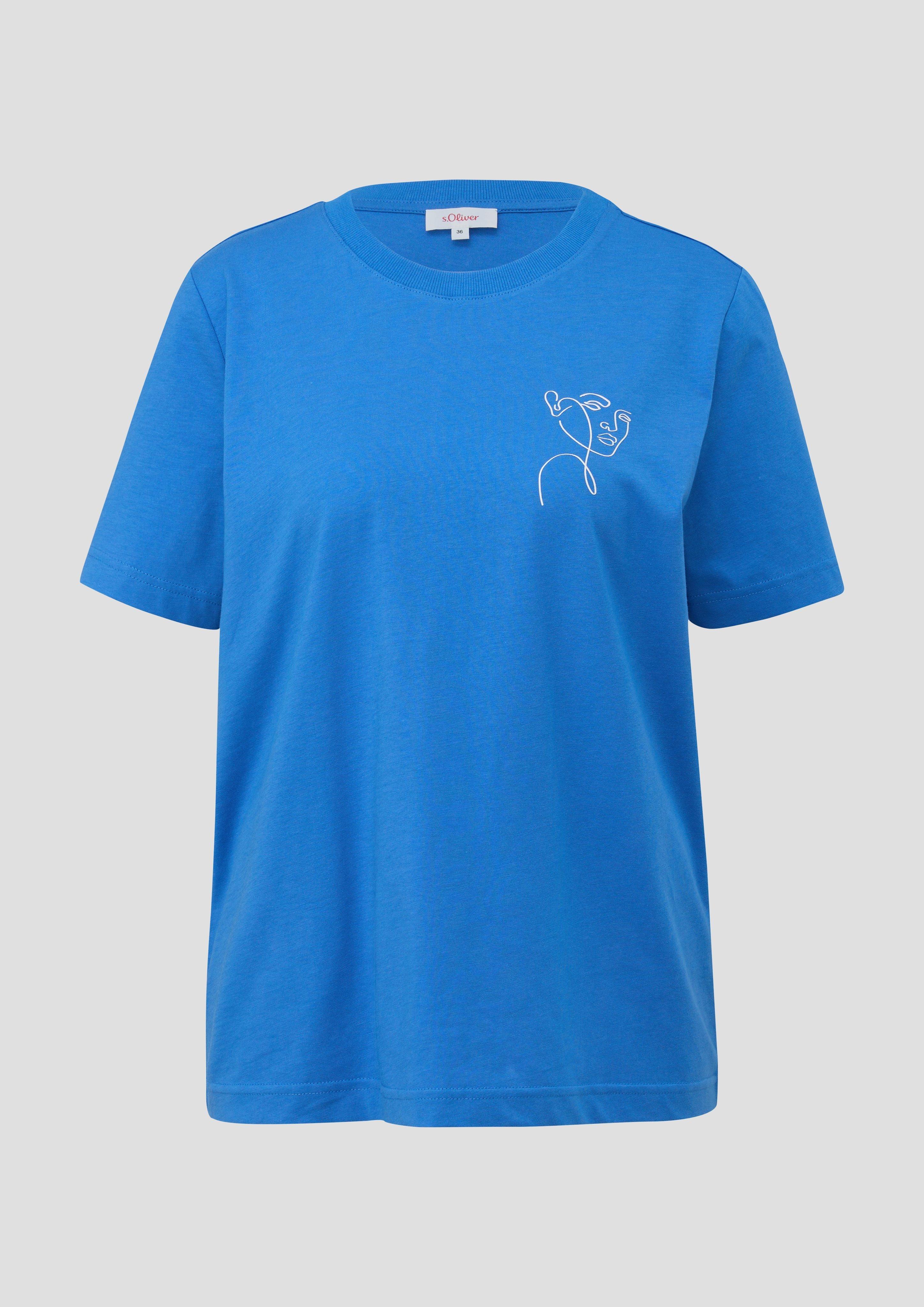 s.Oliver - T-Shirt mit Print-Detail, Damen, blau