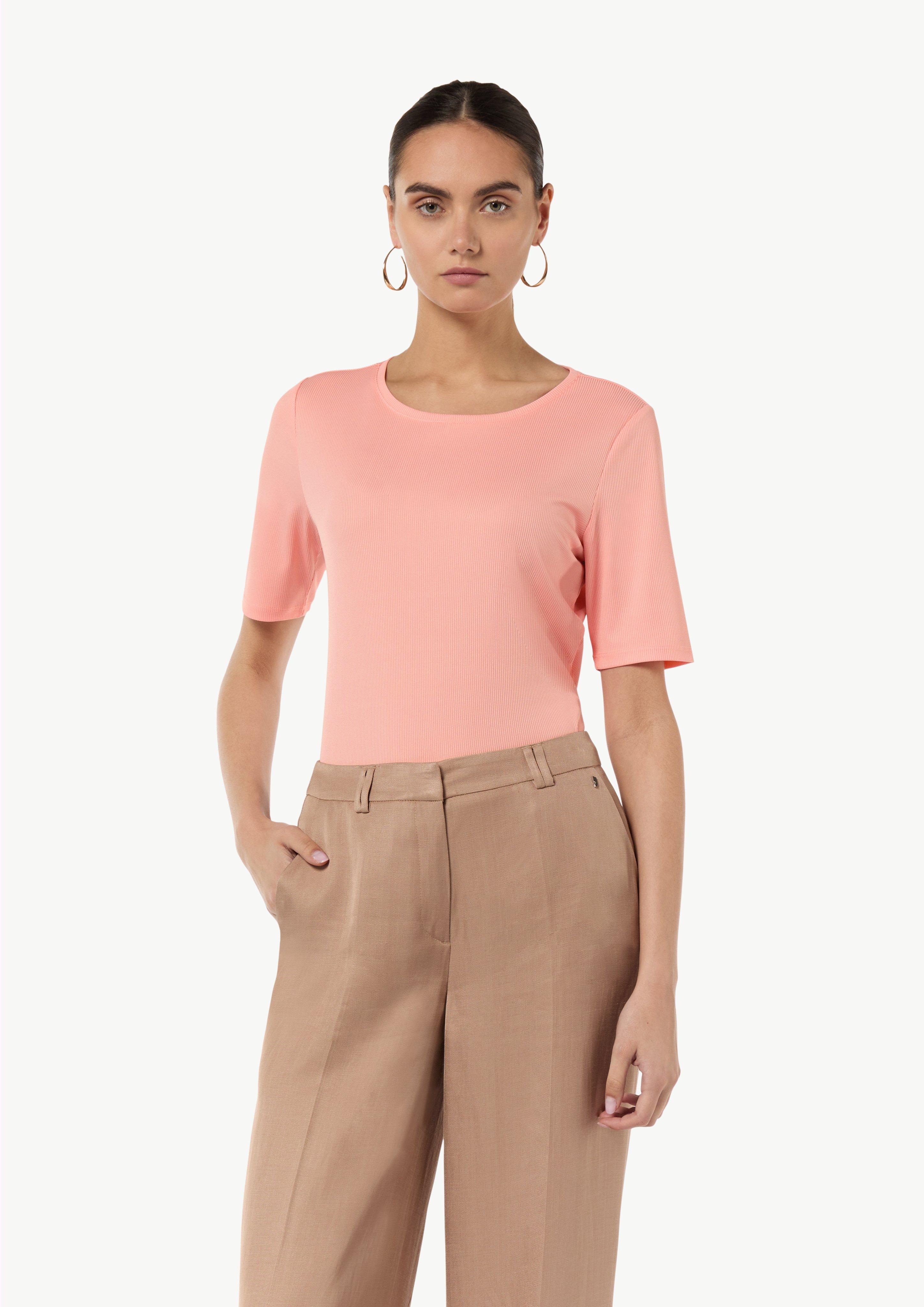 Geripptes T-Shirt mit Rundhalsausschnitt - pink | Comma