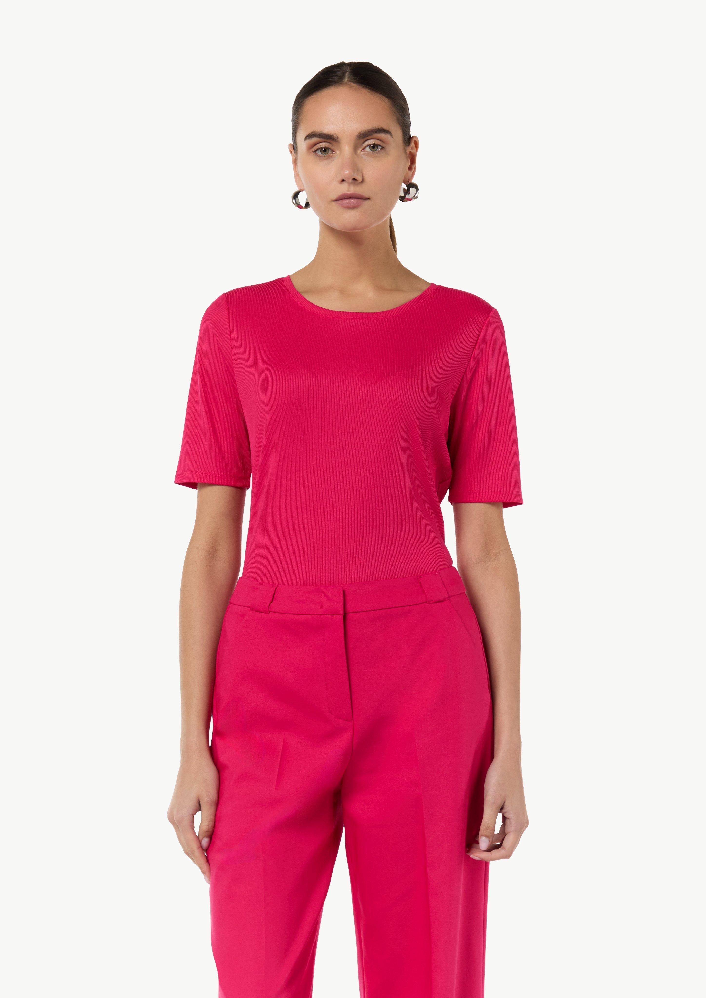 Geripptes T-Shirt mit Rundhalsausschnitt - pink | Comma 
