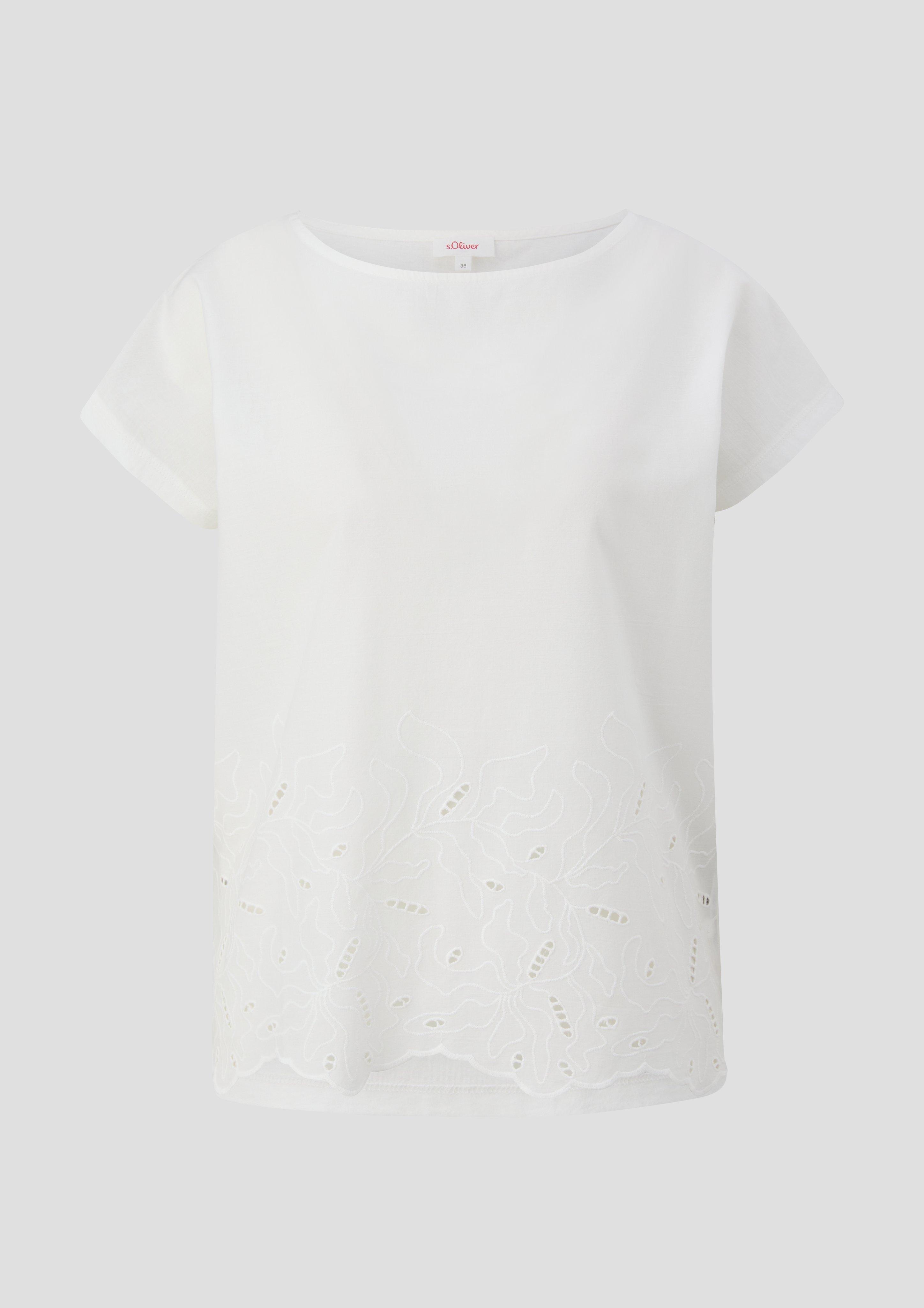 s.Oliver - Shirt mit Stickerei, Damen, creme