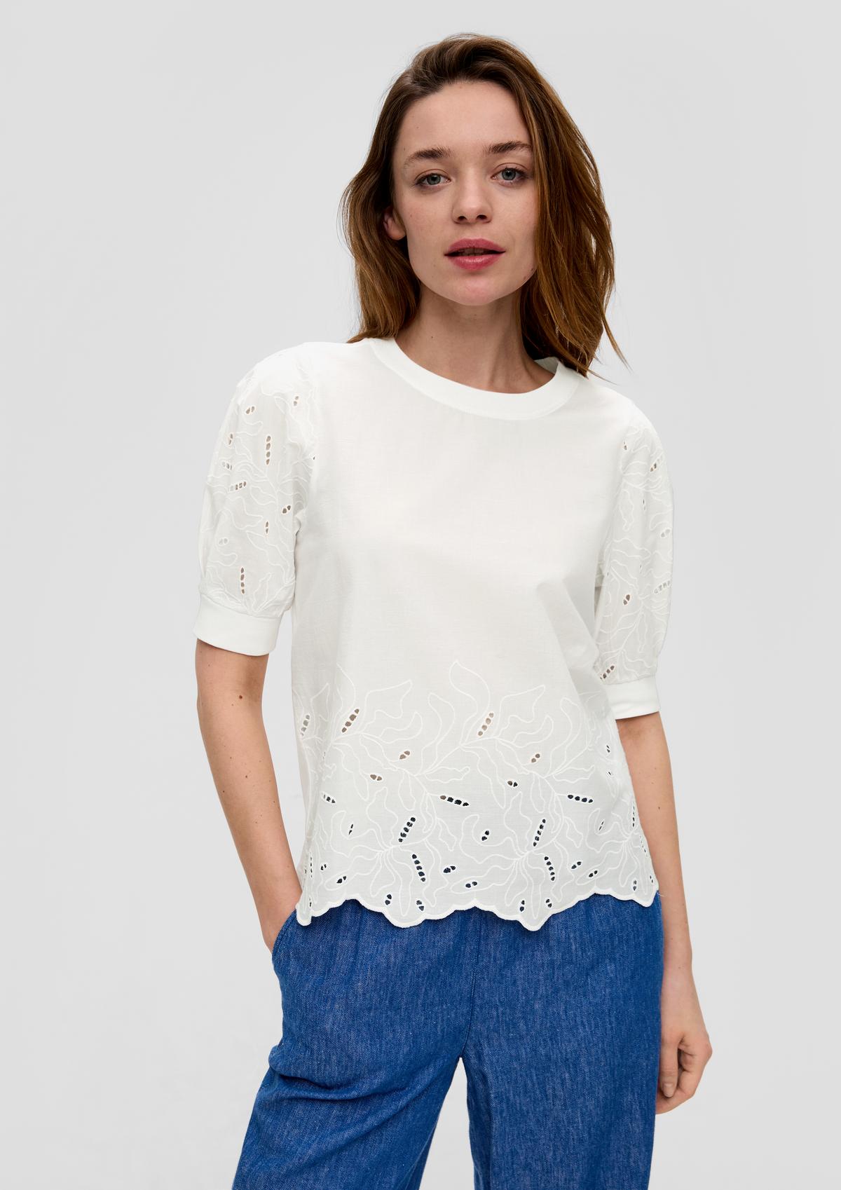 s.Oliver Cotton top with embroidery in a semi-sheer look