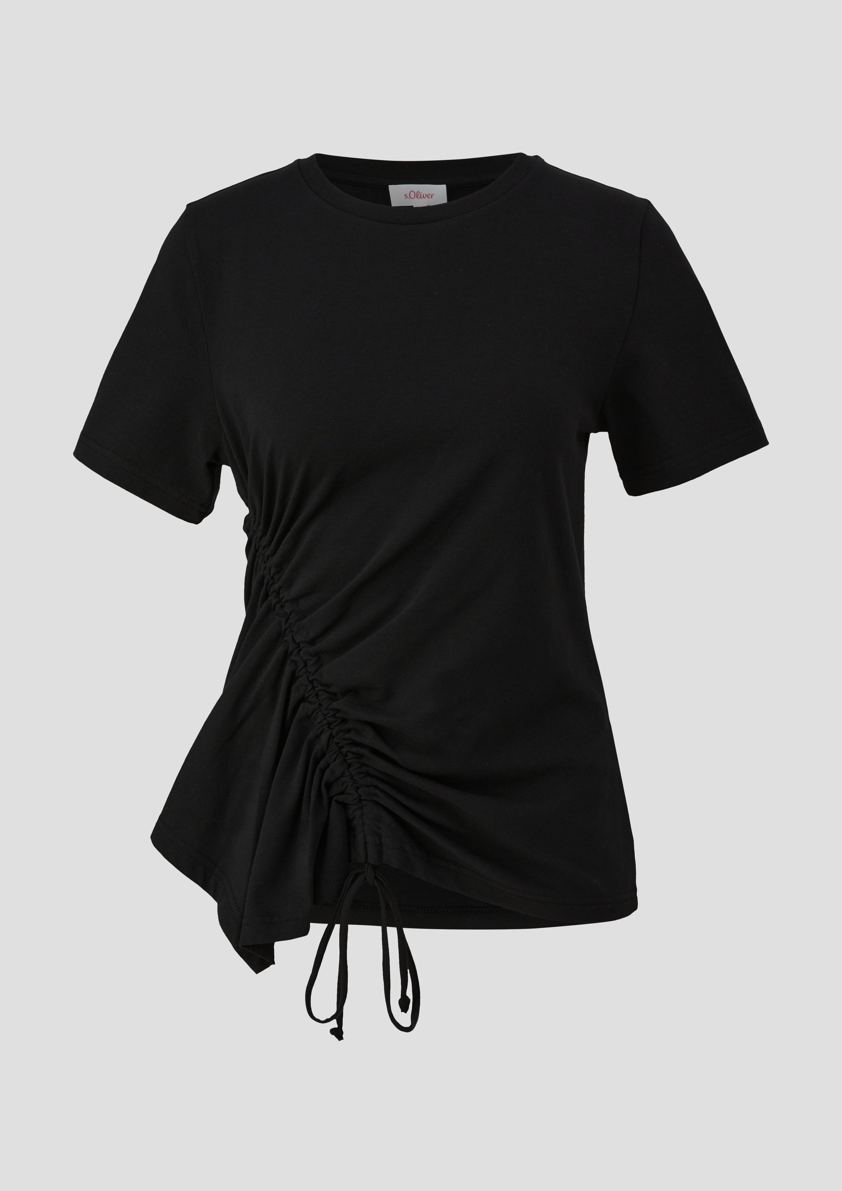 s.Oliver - T-Shirt mit Raffungs- und Bindedetails, Damen, schwarz