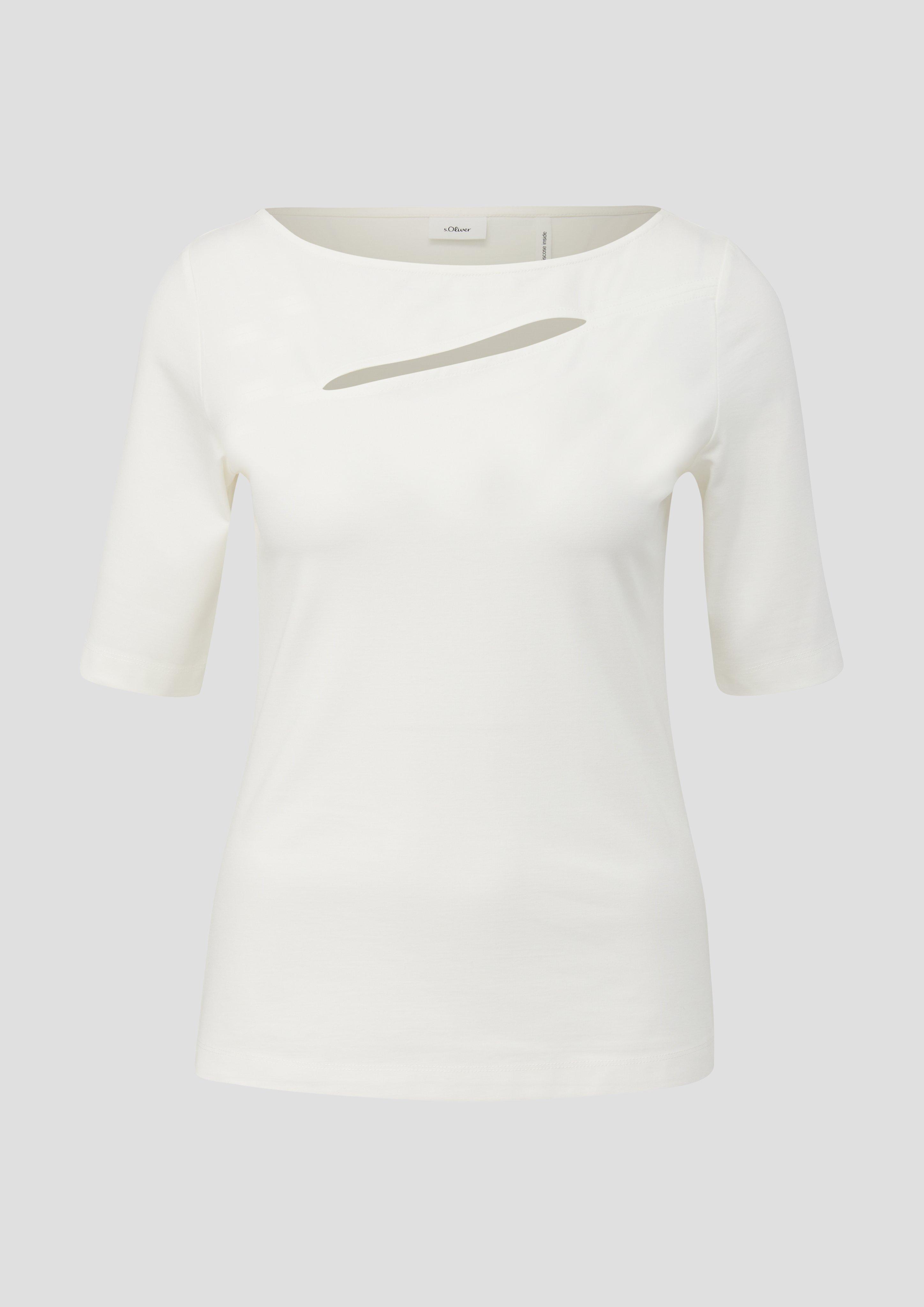 s.Oliver - T-Shirt mit Schlitz, Damen, creme