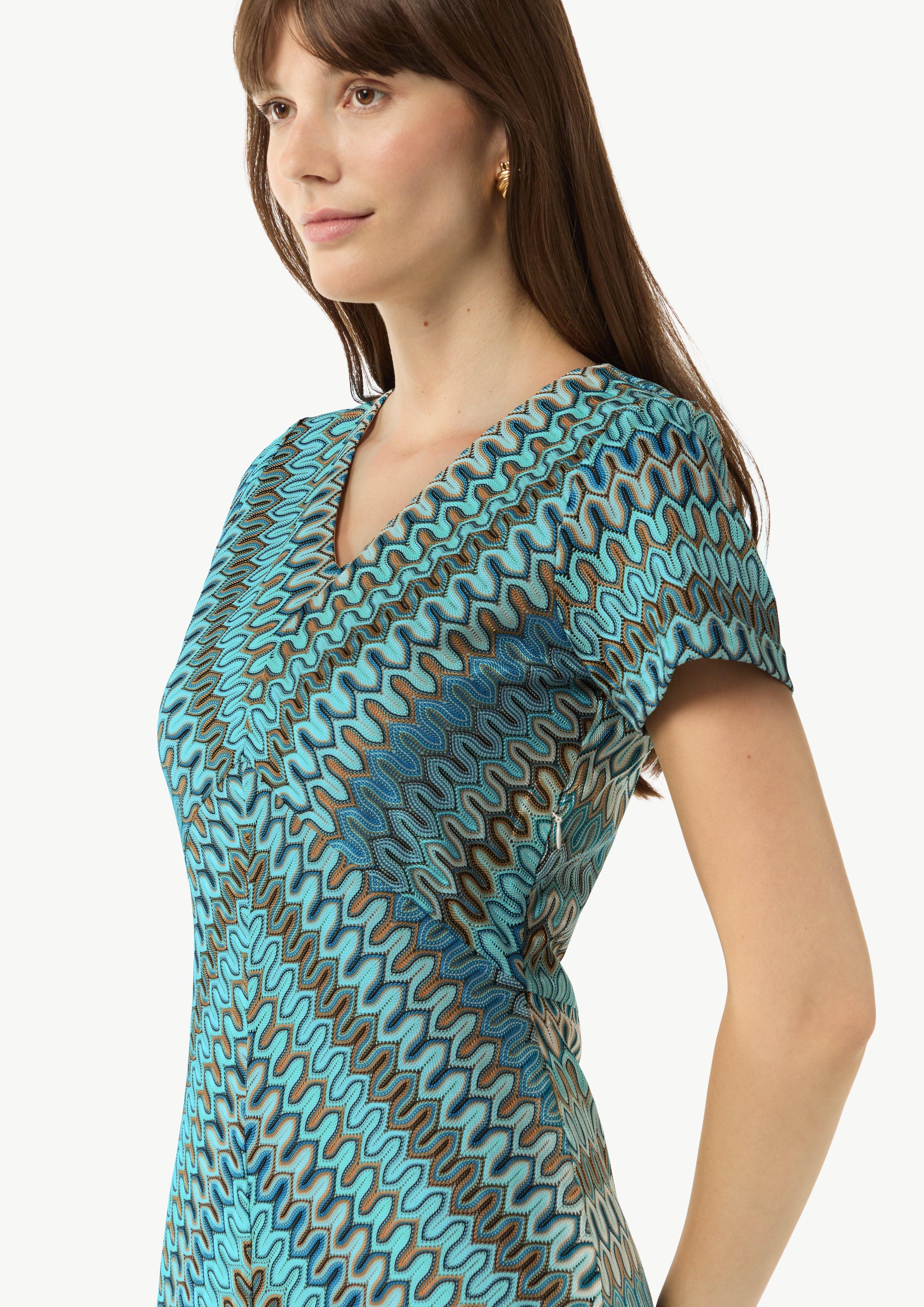 Kleid aus Strickjersey mit grafischem Muster - turquoise | Comma