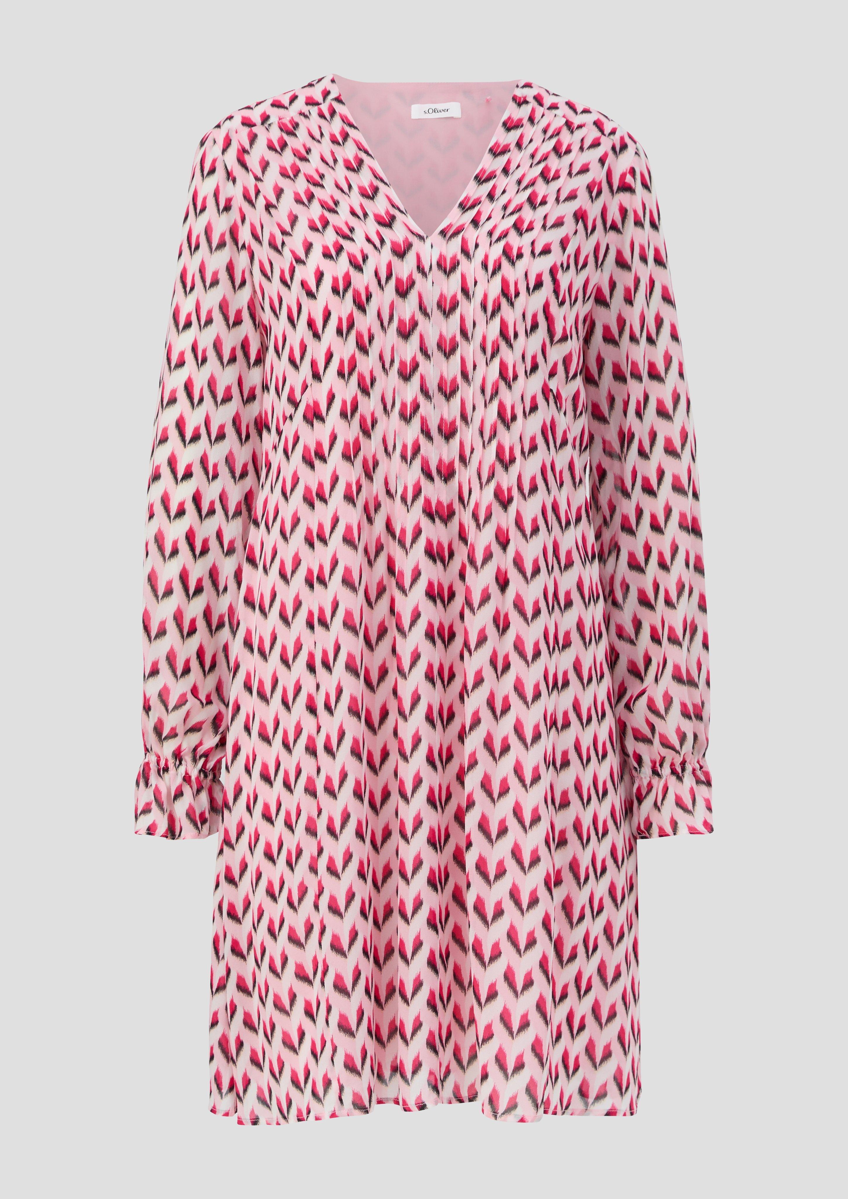 s.Oliver - Chiffonkleid mit V-Ausschnitt, Damen, mehrfarbig|pink