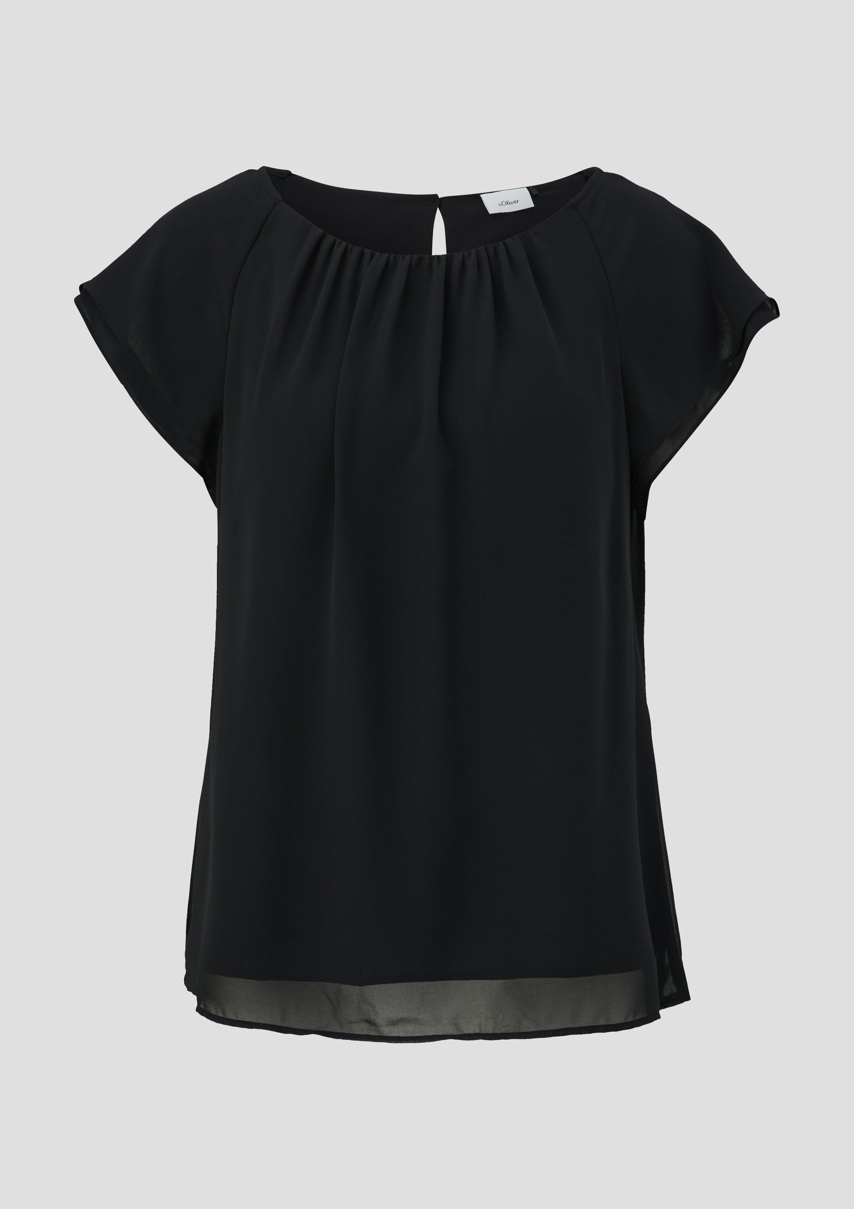 s.Oliver - Chiffon-Bluse mit Double-Layer Ärmeln, Damen, schwarz