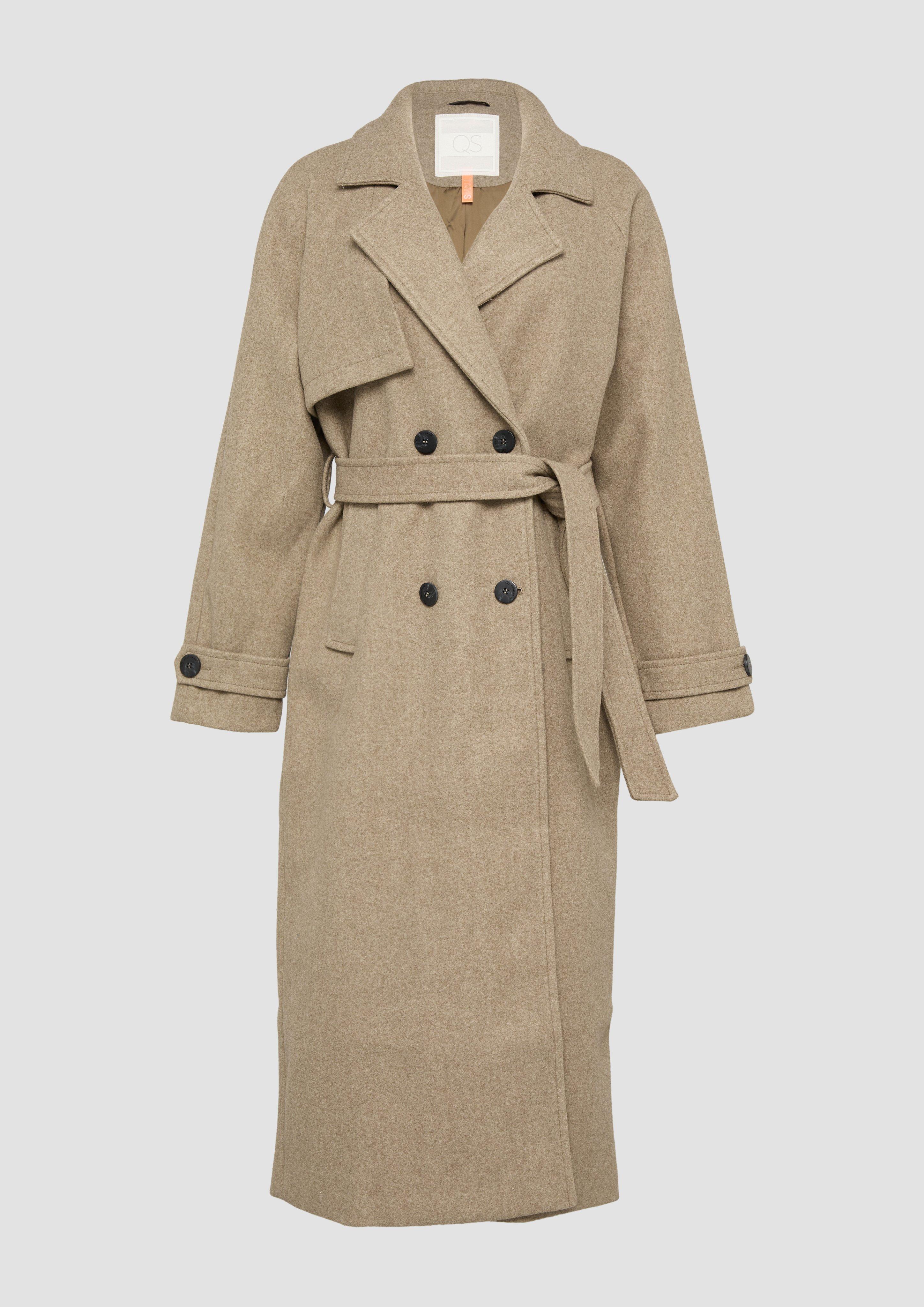 QS - Trenchcoat in Wolloptik, Damen, Grün