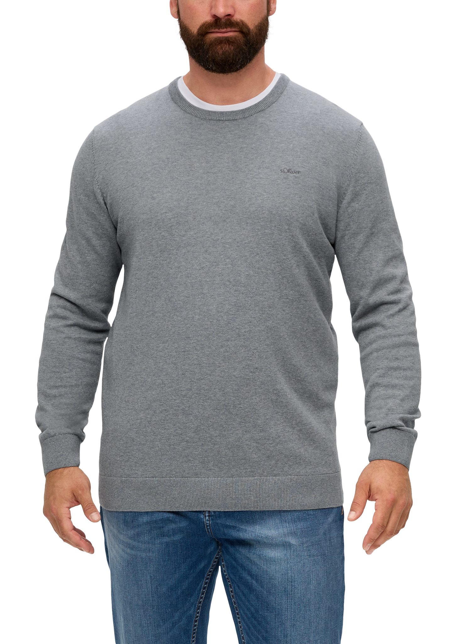 Baumwollpullover mit Logo-Stickerei Grau