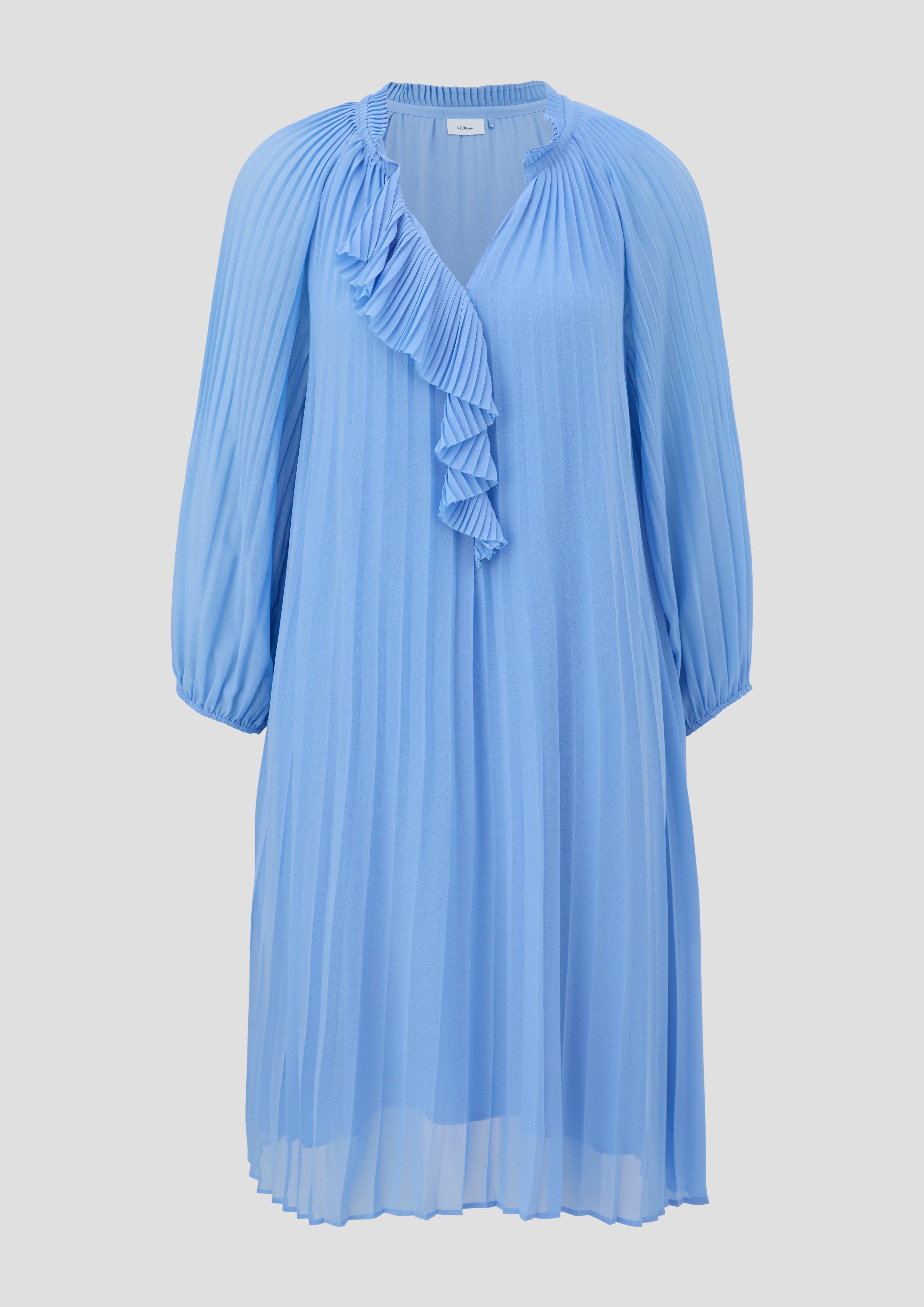 s.Oliver - Plissiertes Kleid aus Chiffon, Damen, blau