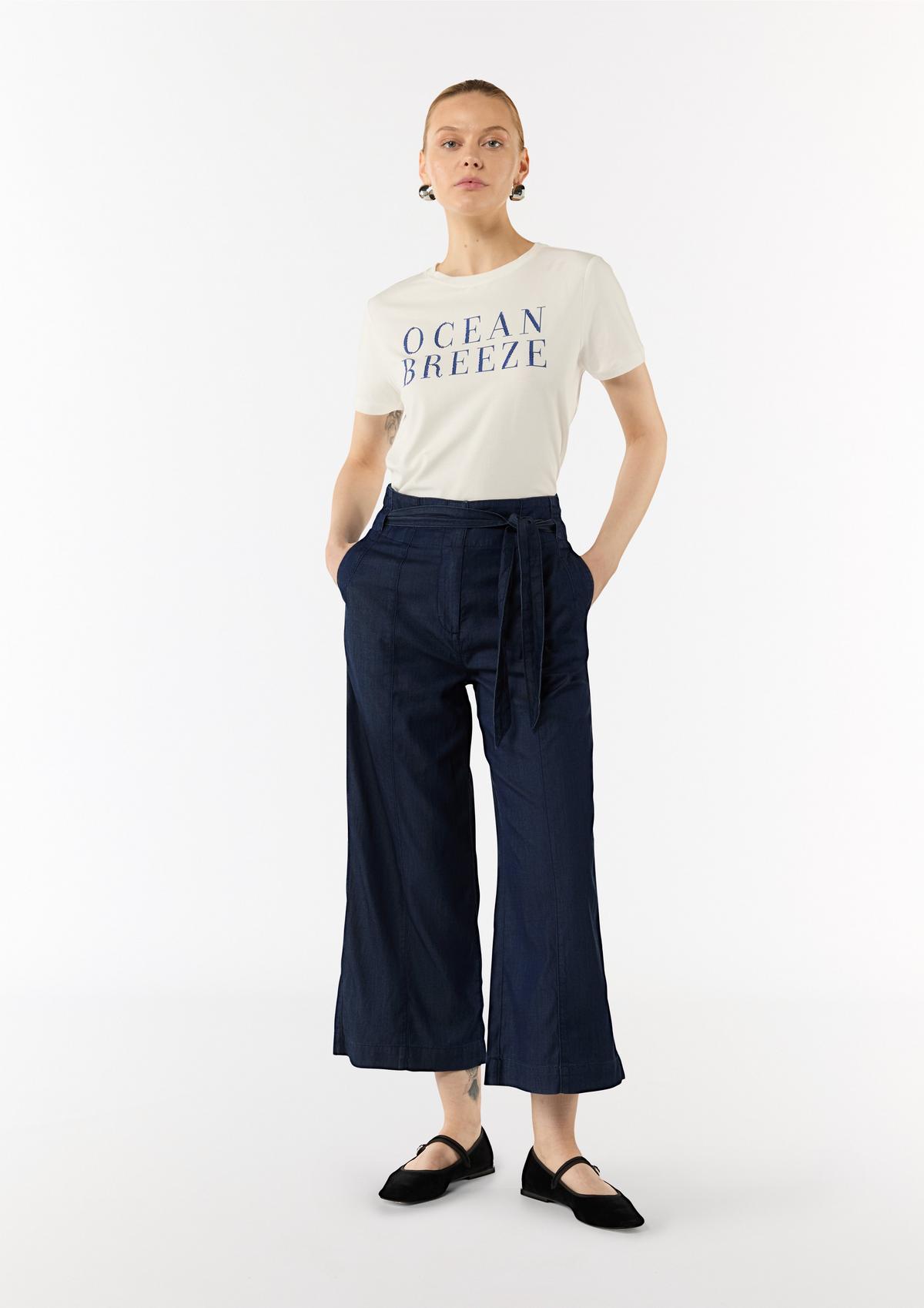 Lyocell blend culottes with tie-around belt - dark blue | Comma