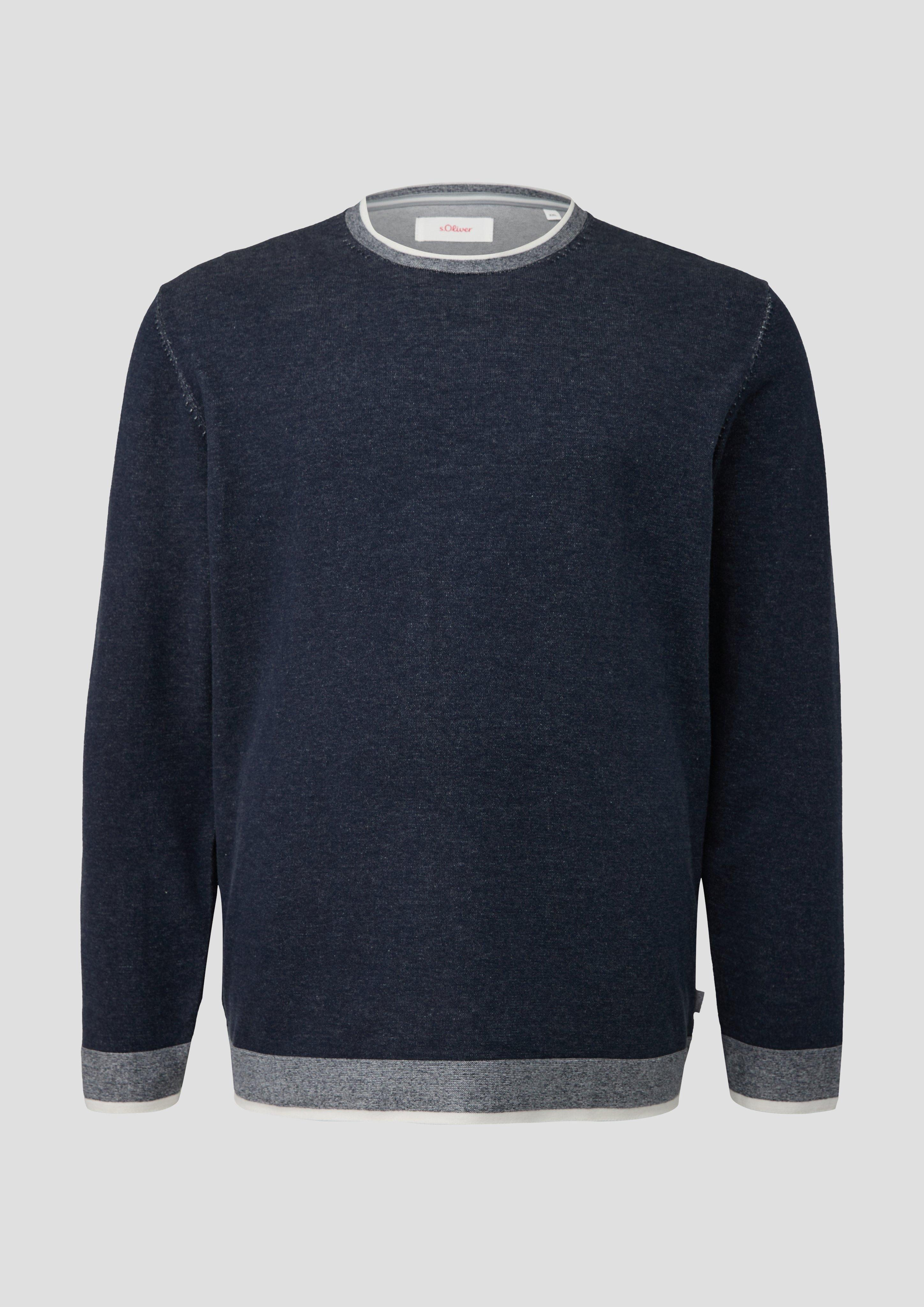 s.Oliver - Strickpullover mit Streifen-Detail, Herren, blau