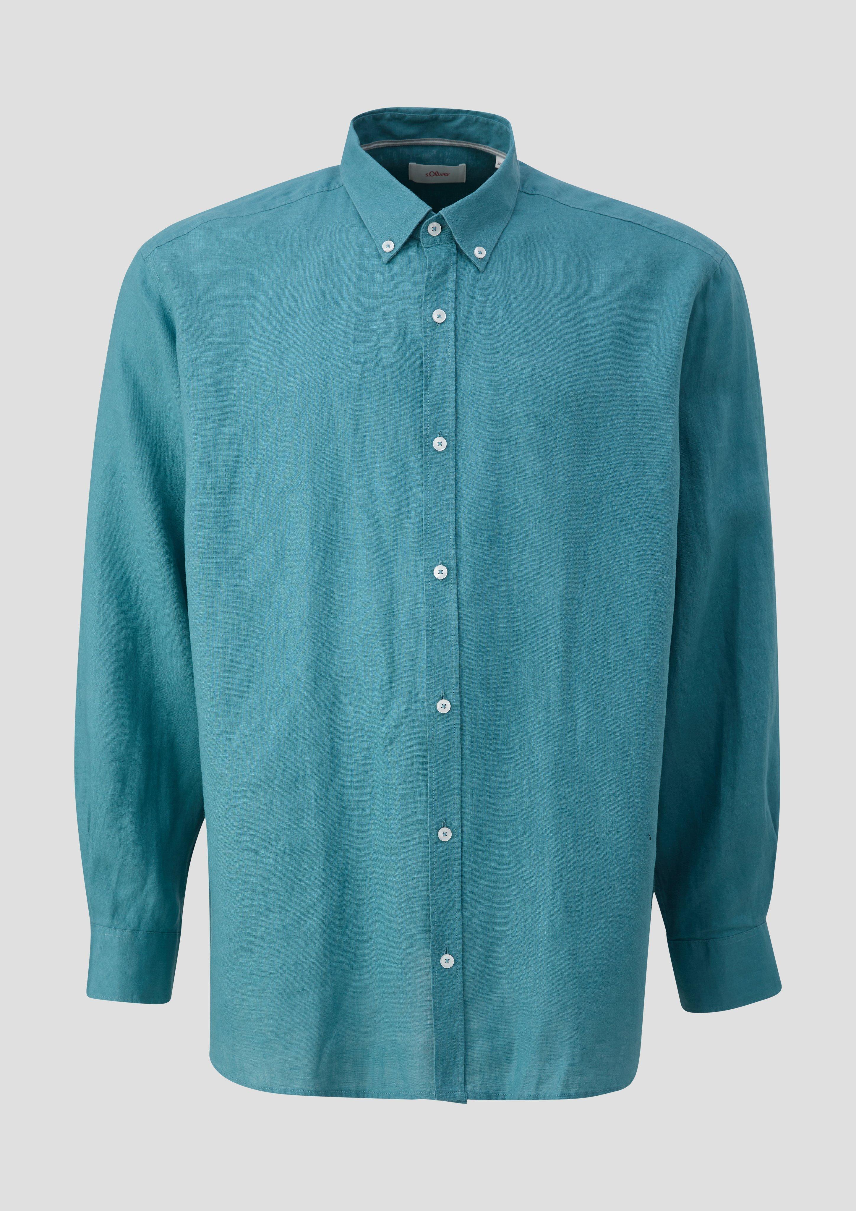 s.Oliver - Leinenhemd mit Button-Down-Kragen, Herren, Blau