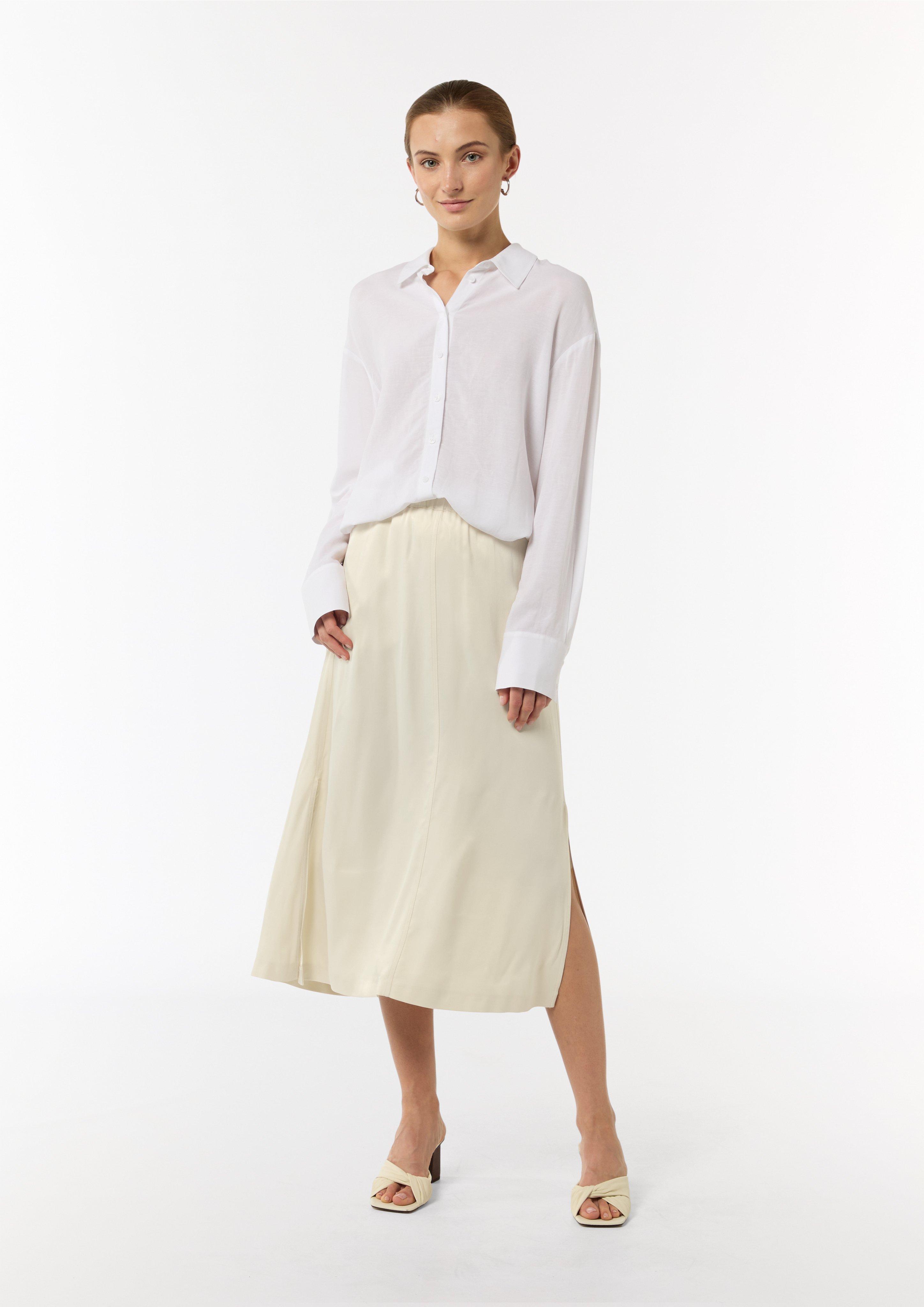 Satinierter Midi-Rock mit bequemem Bund - helles beige | Comma