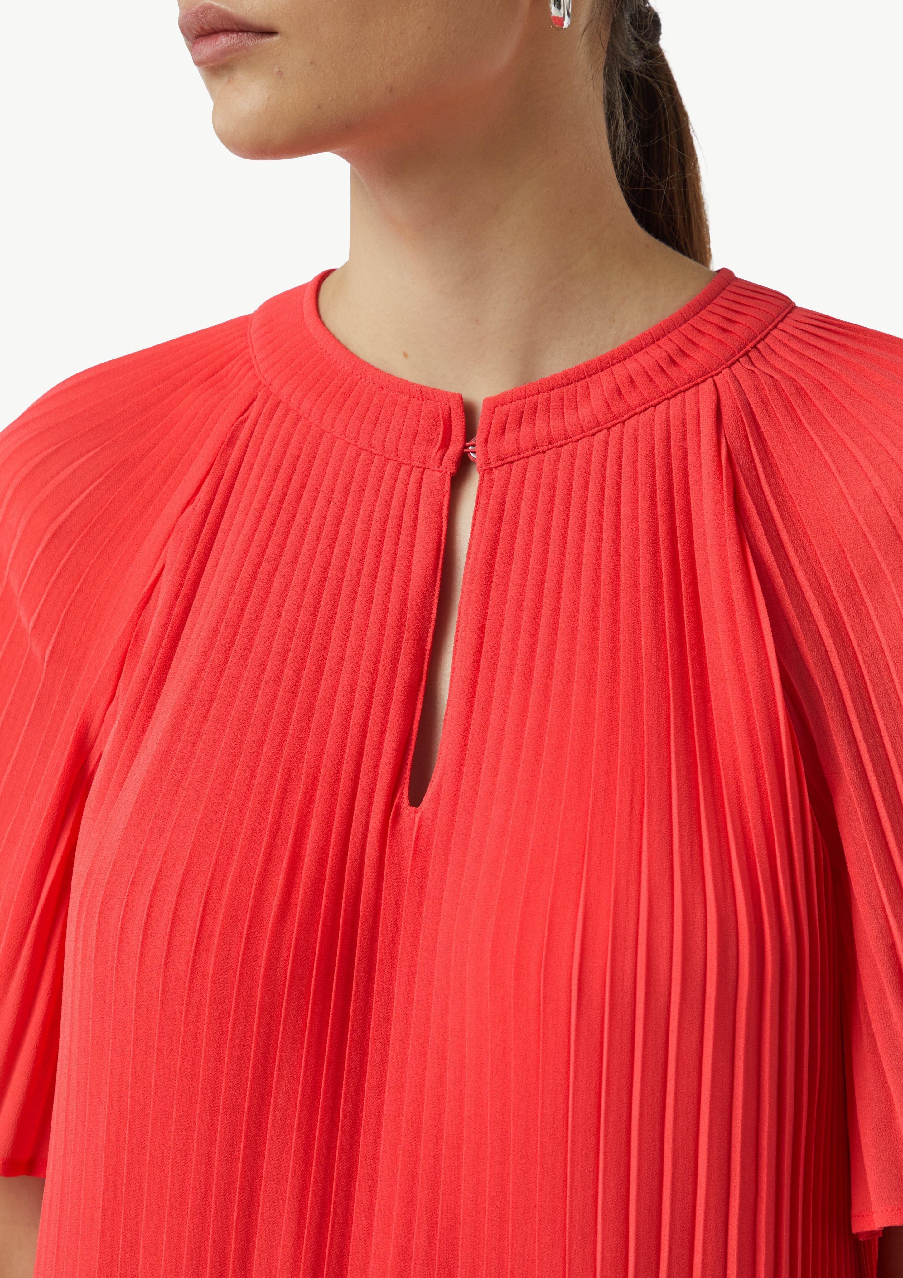 Chiffon dress with plissé pleats - coral red | Comma Chiffon dress with plissé pleats - coral red | Comma