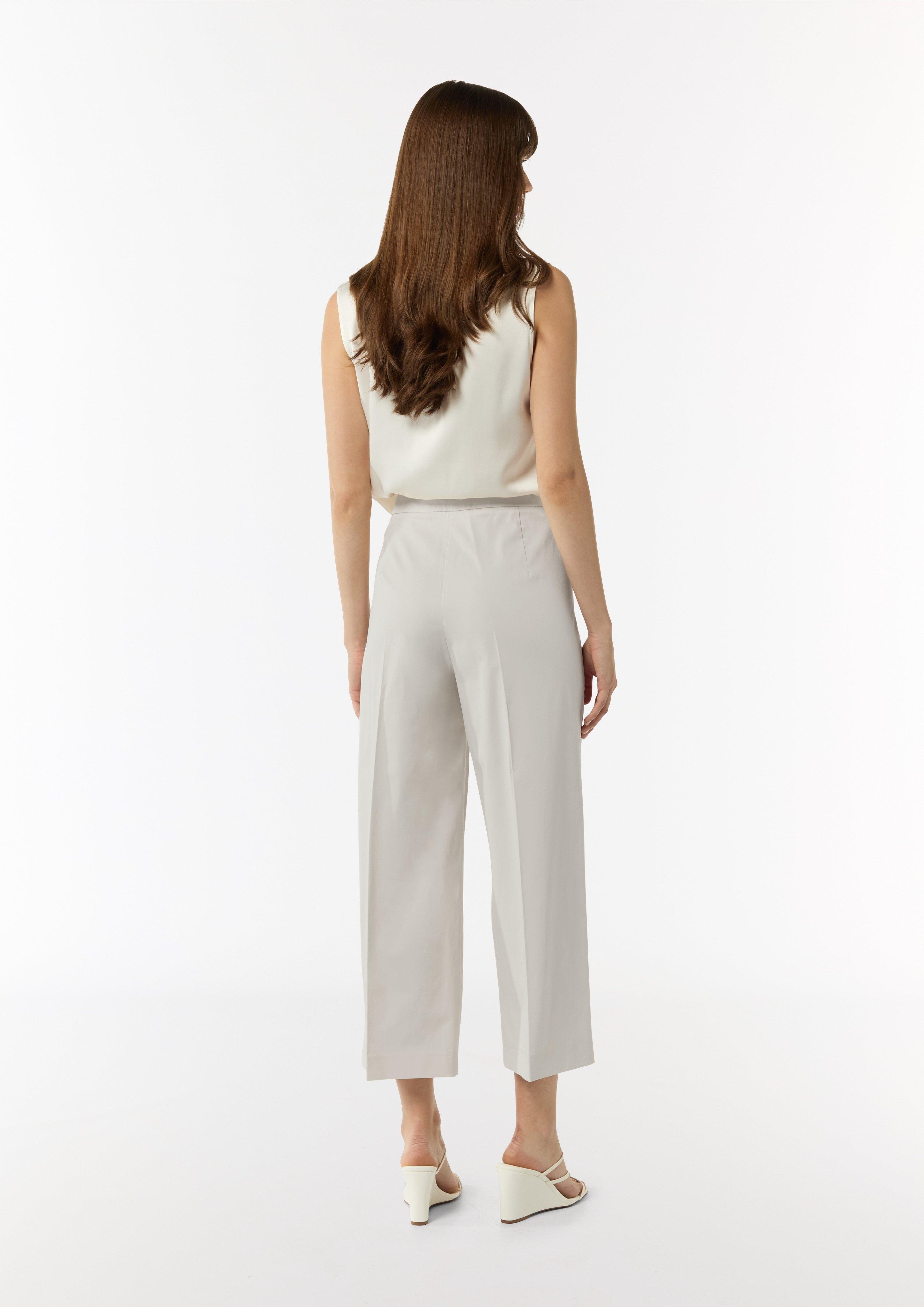 Cotton trousers with a semi-wide leg and a side zip - Beige