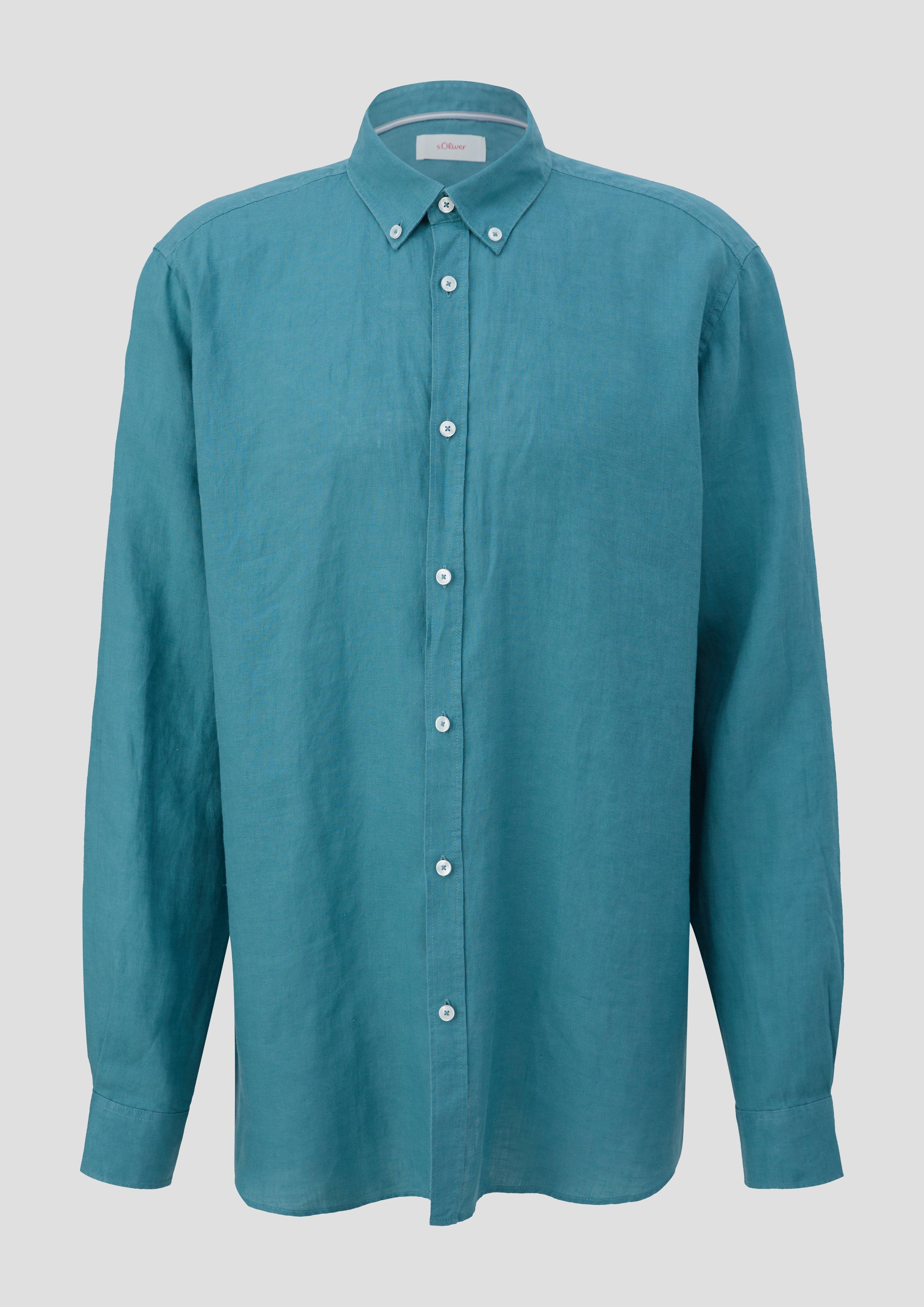 s.Oliver - Leinenhemd mit Button-Down-Kragen, Herren, Blau