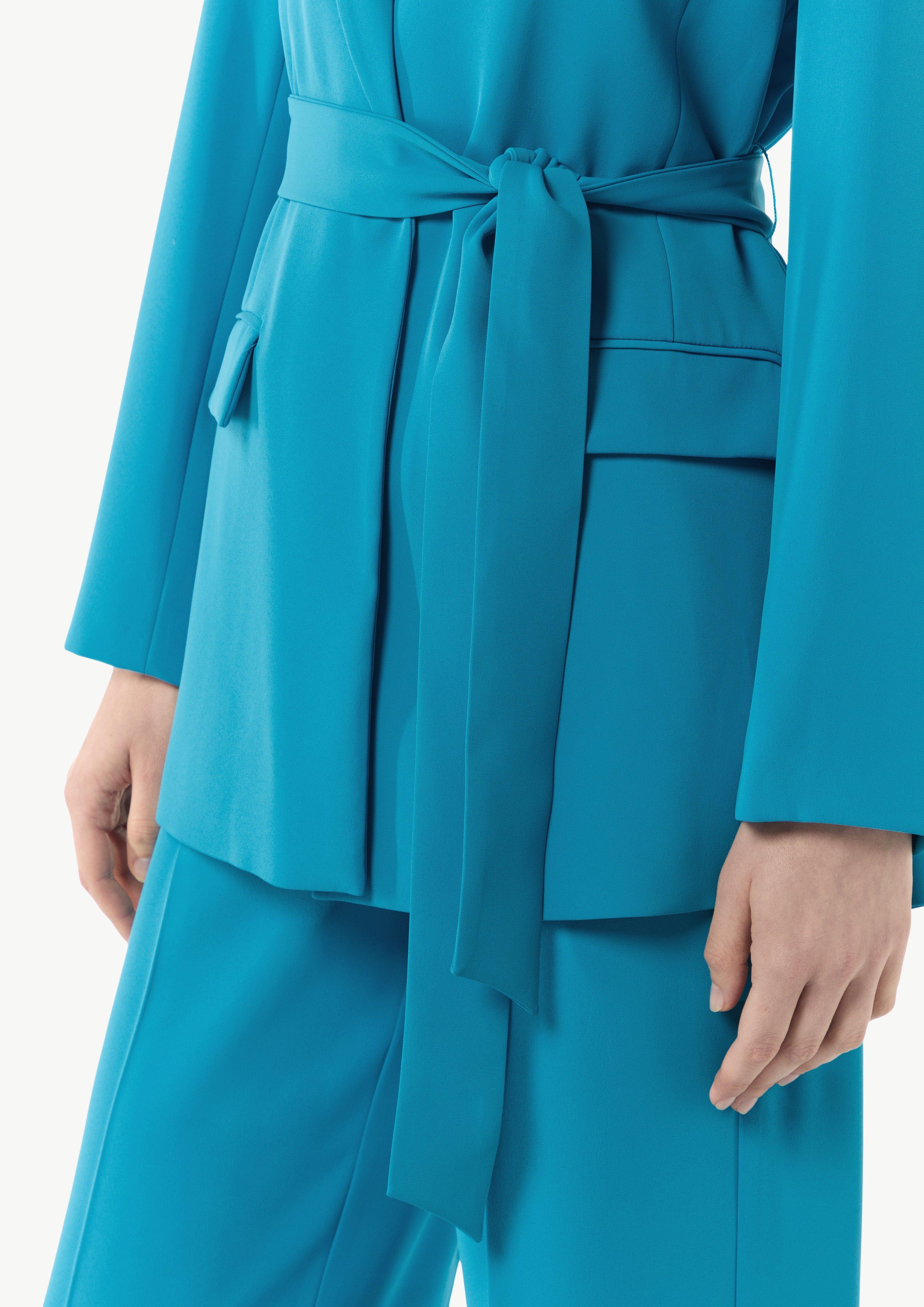 Fließender Longblazer mit Bindegürtel - ozeanblau | Comma