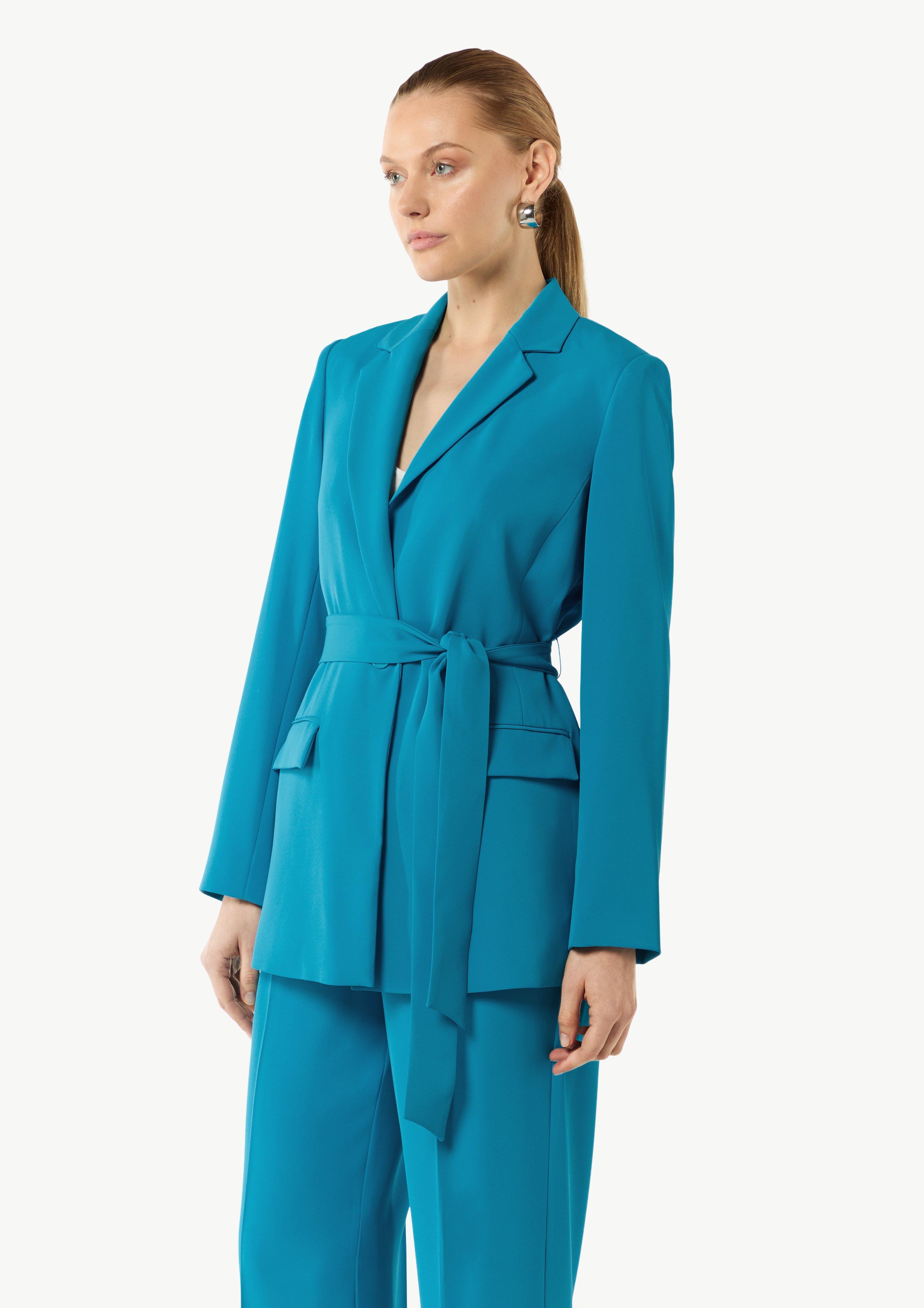 Fließender Longblazer mit Bindegürtel - ozeanblau | Comma