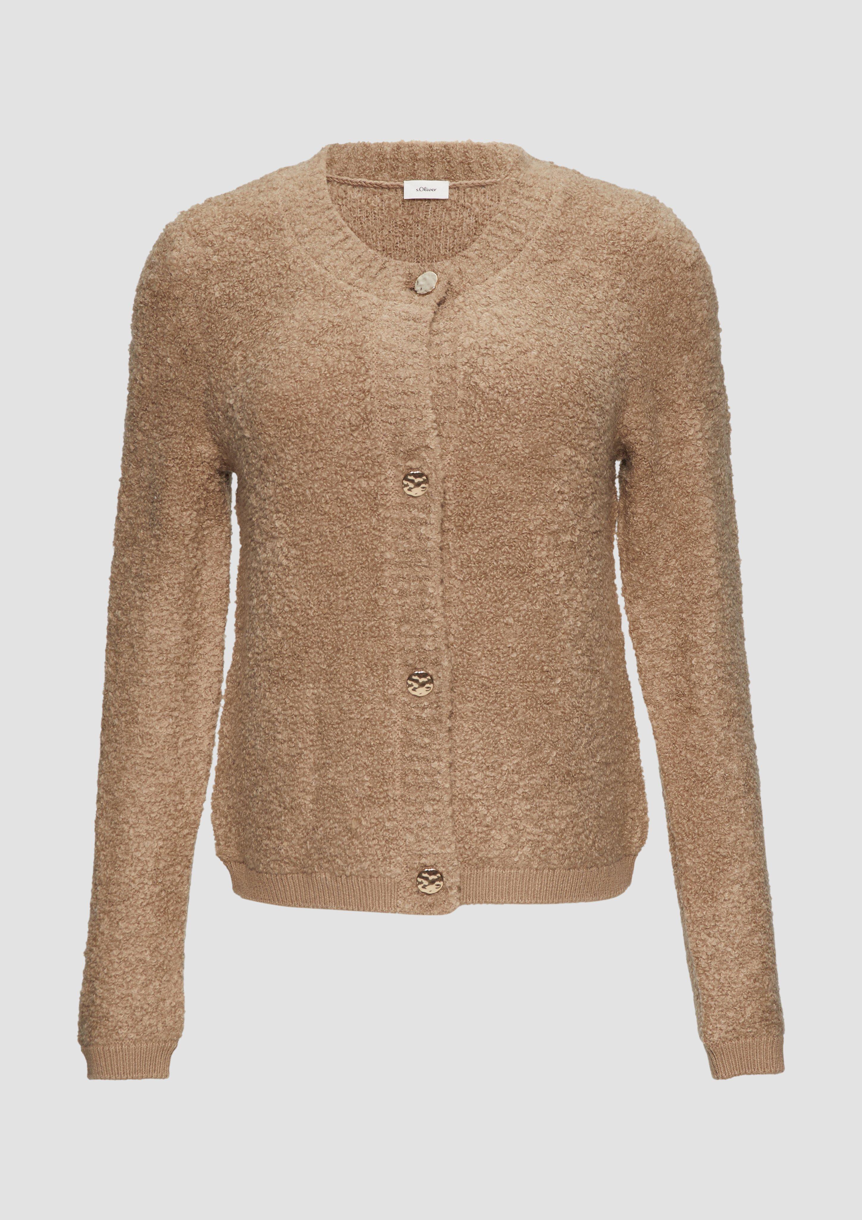 s.Oliver - Strickjacke aus Bouclé im Wollmix, Damen, braun