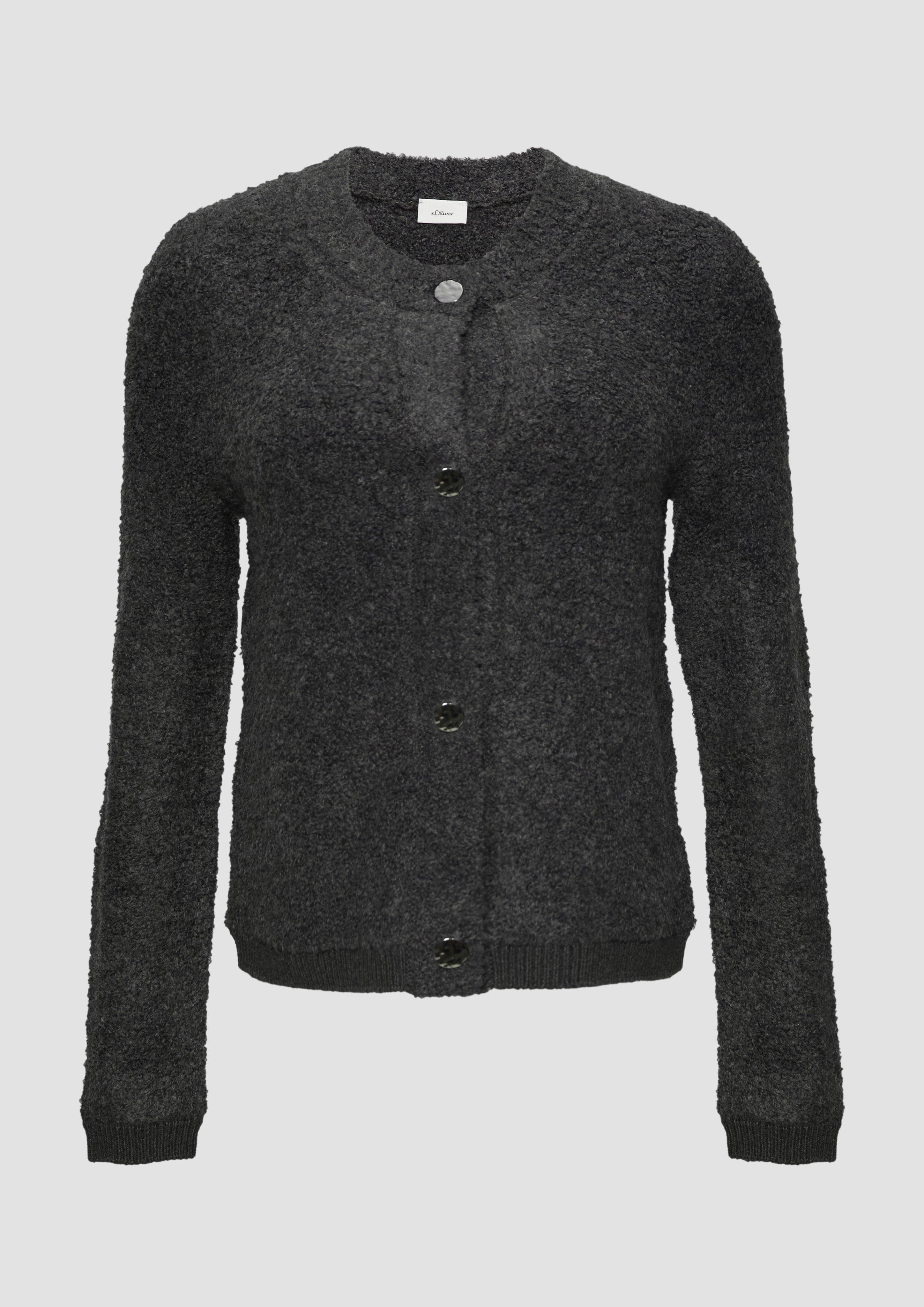 s.Oliver - Strickjacke aus Bouclé im Wollmix, Damen, grau