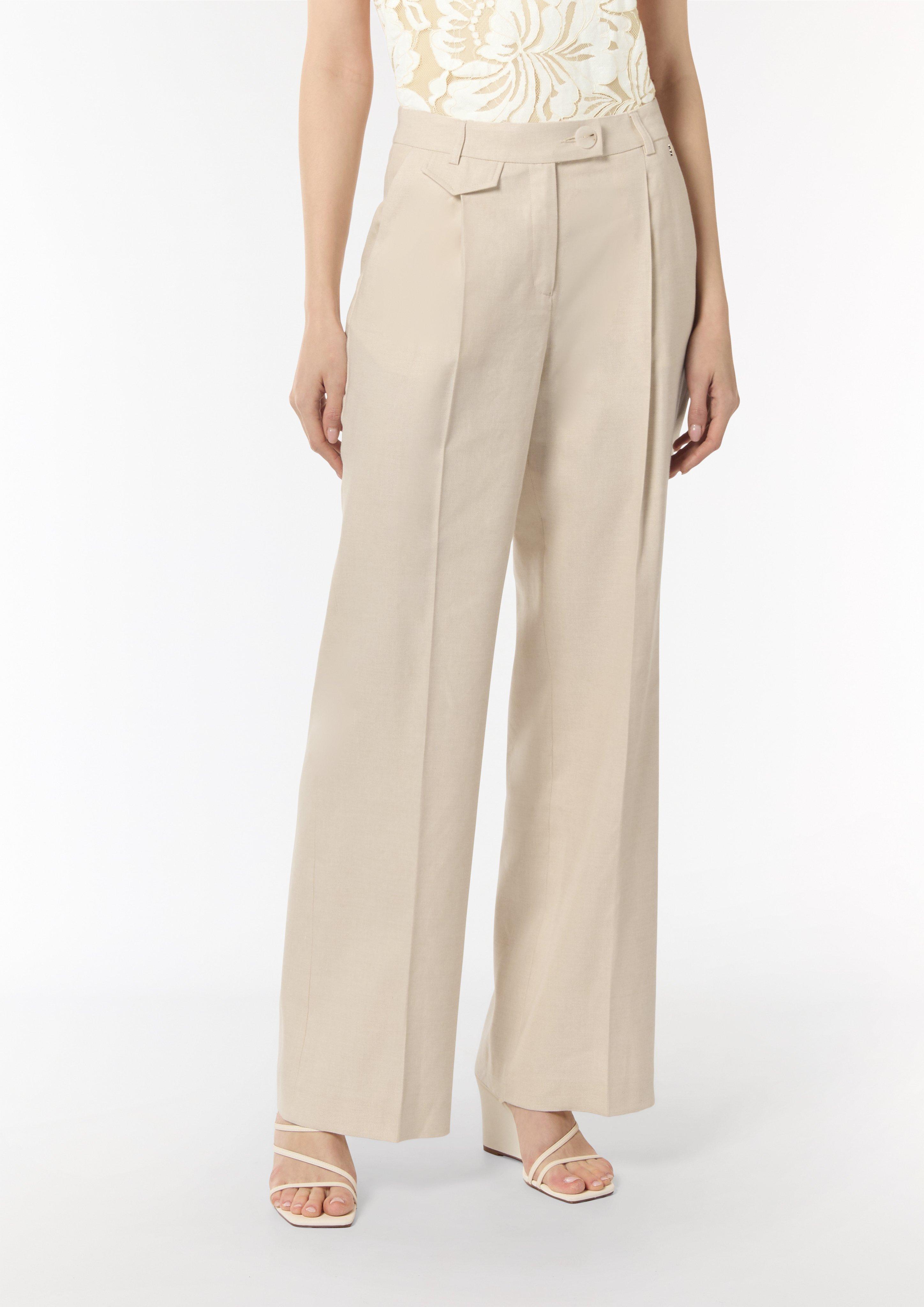 Linen blend trousers with slit pockets - Beige | SCAYLE